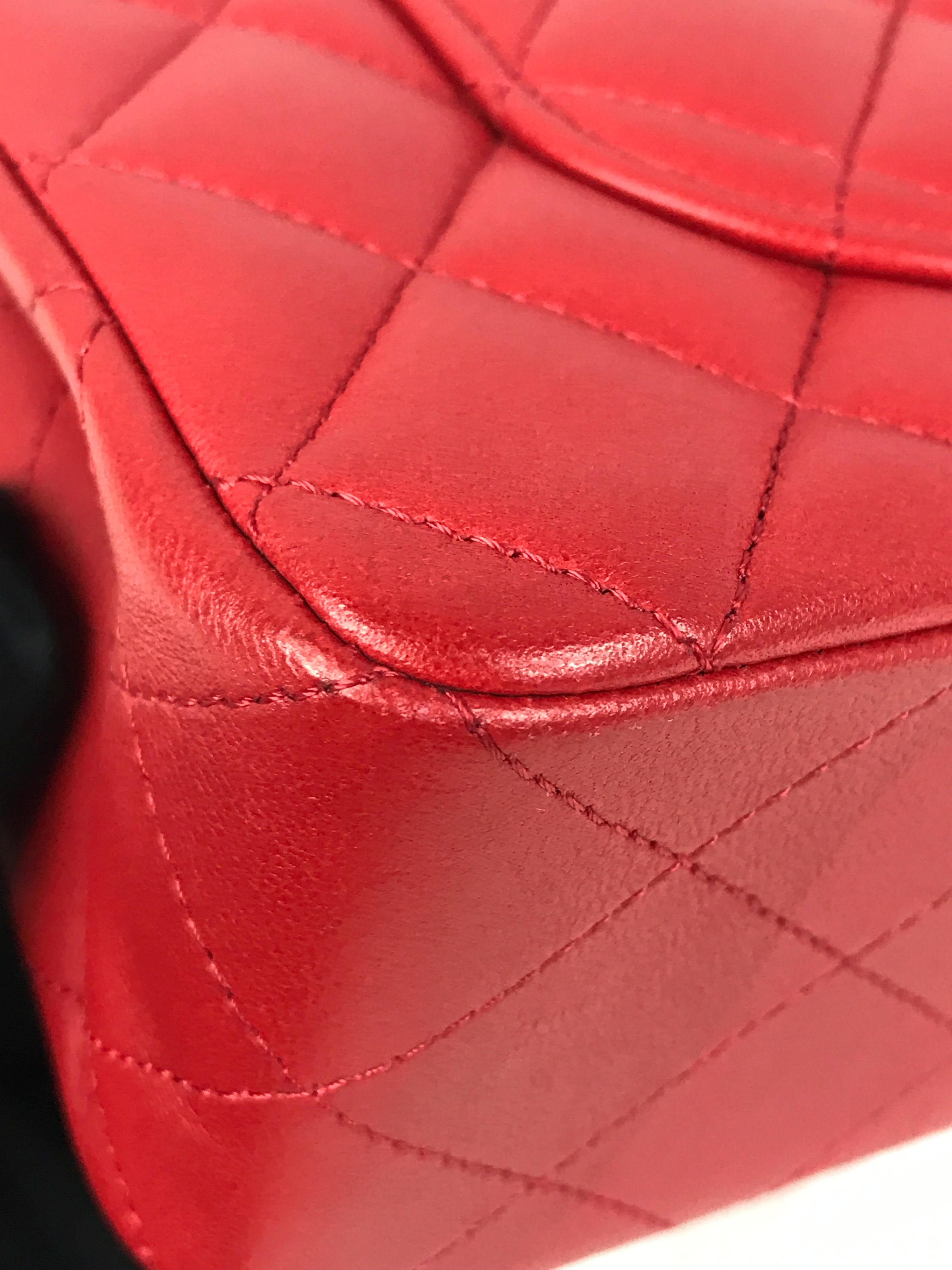 Red Quilted Small Lambskin Double Classic Flap w/GHW