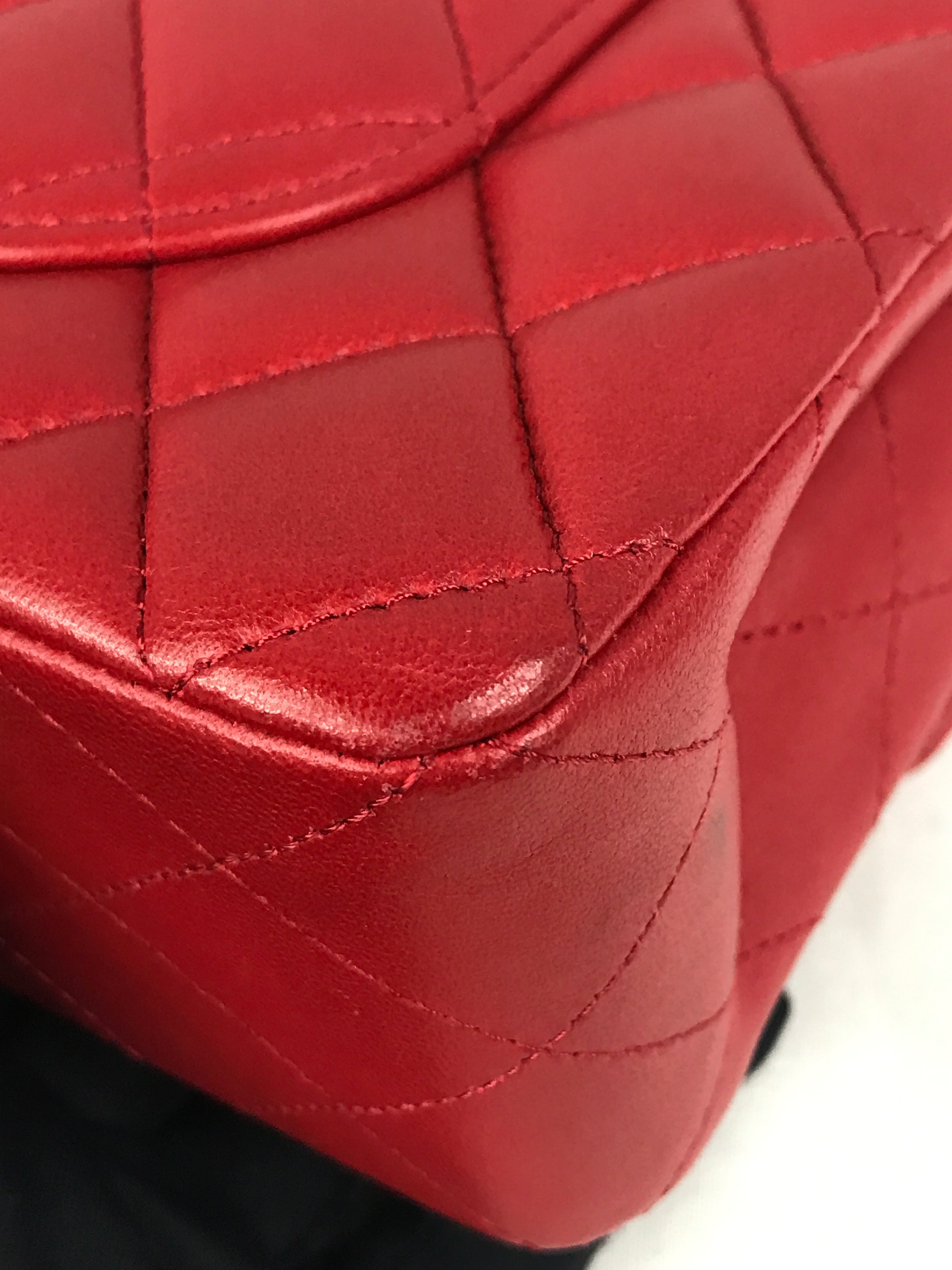 Red Quilted Small Lambskin Double Classic Flap w/GHW