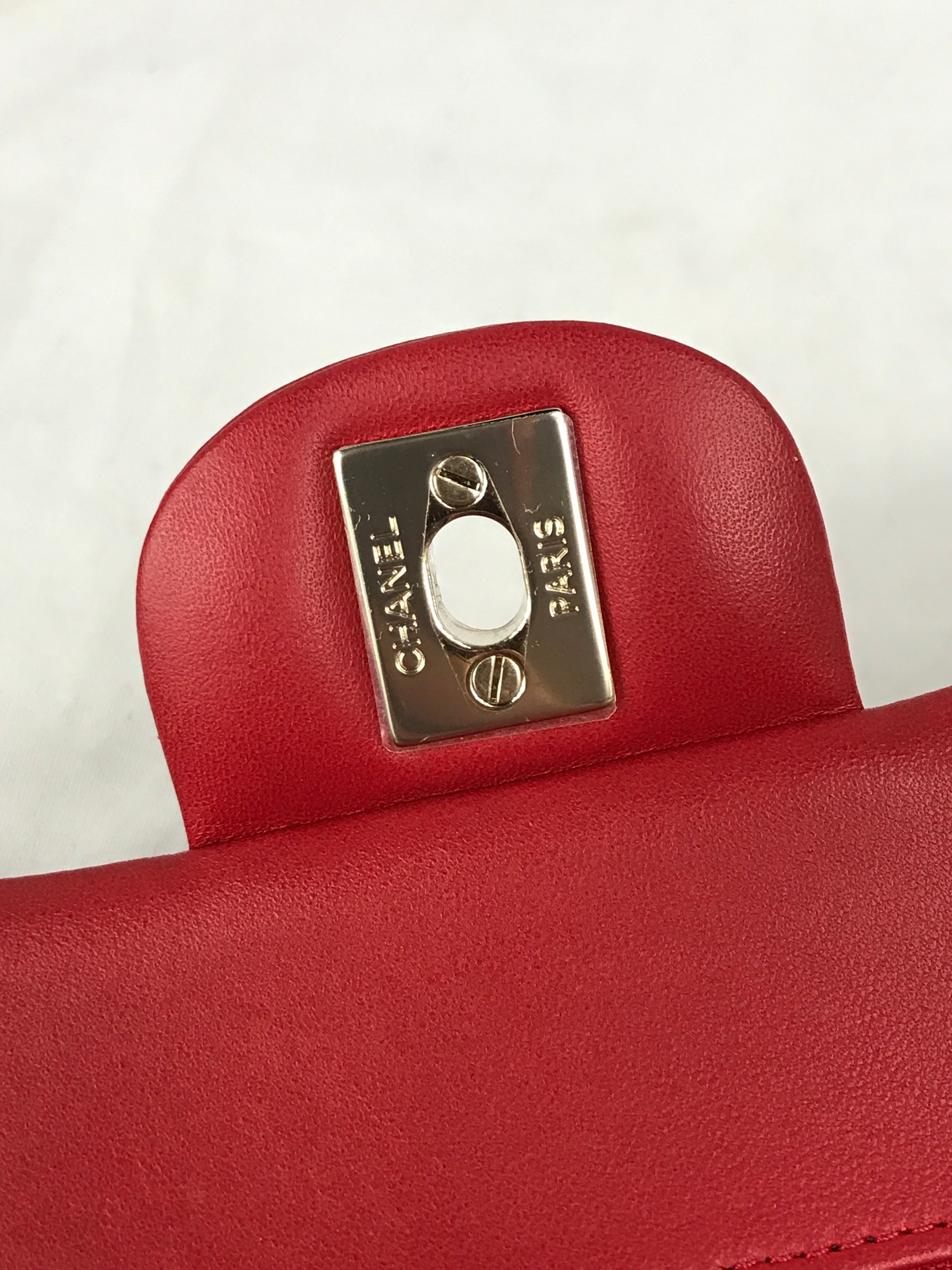 Red Quilted Small Lambskin Double Classic Flap w/GHW