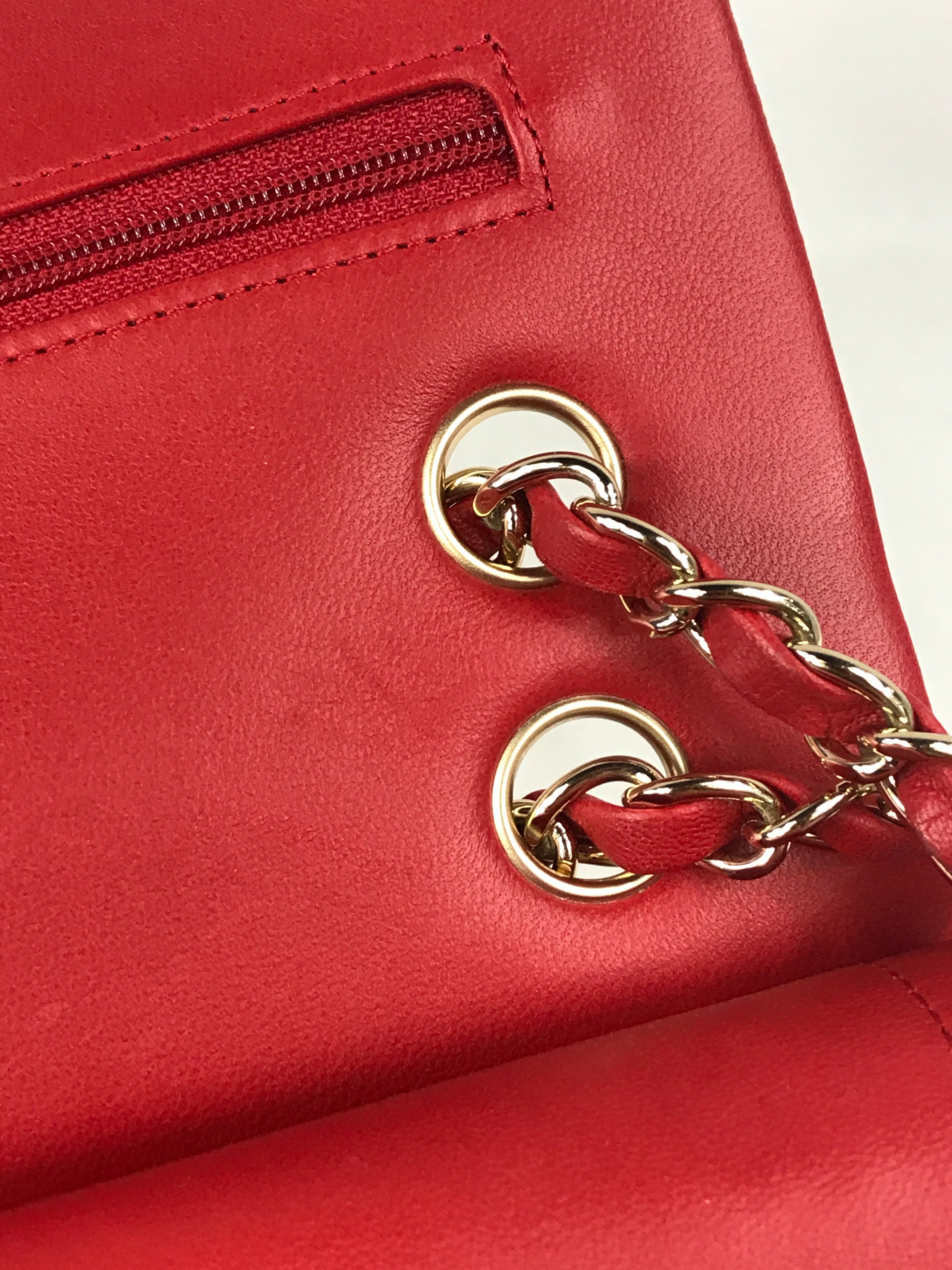 Red Quilted Small Lambskin Double Classic Flap w/GHW