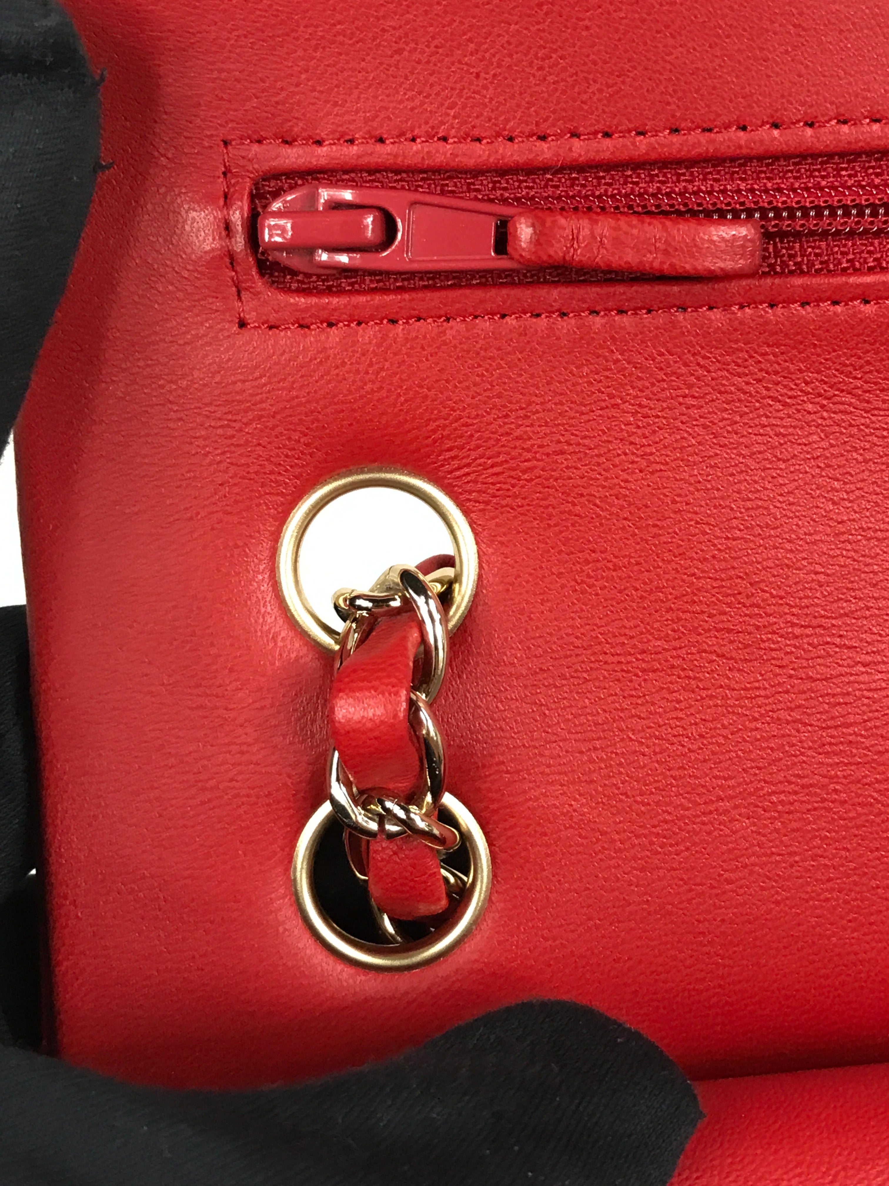 Red Quilted Small Lambskin Double Classic Flap w/GHW