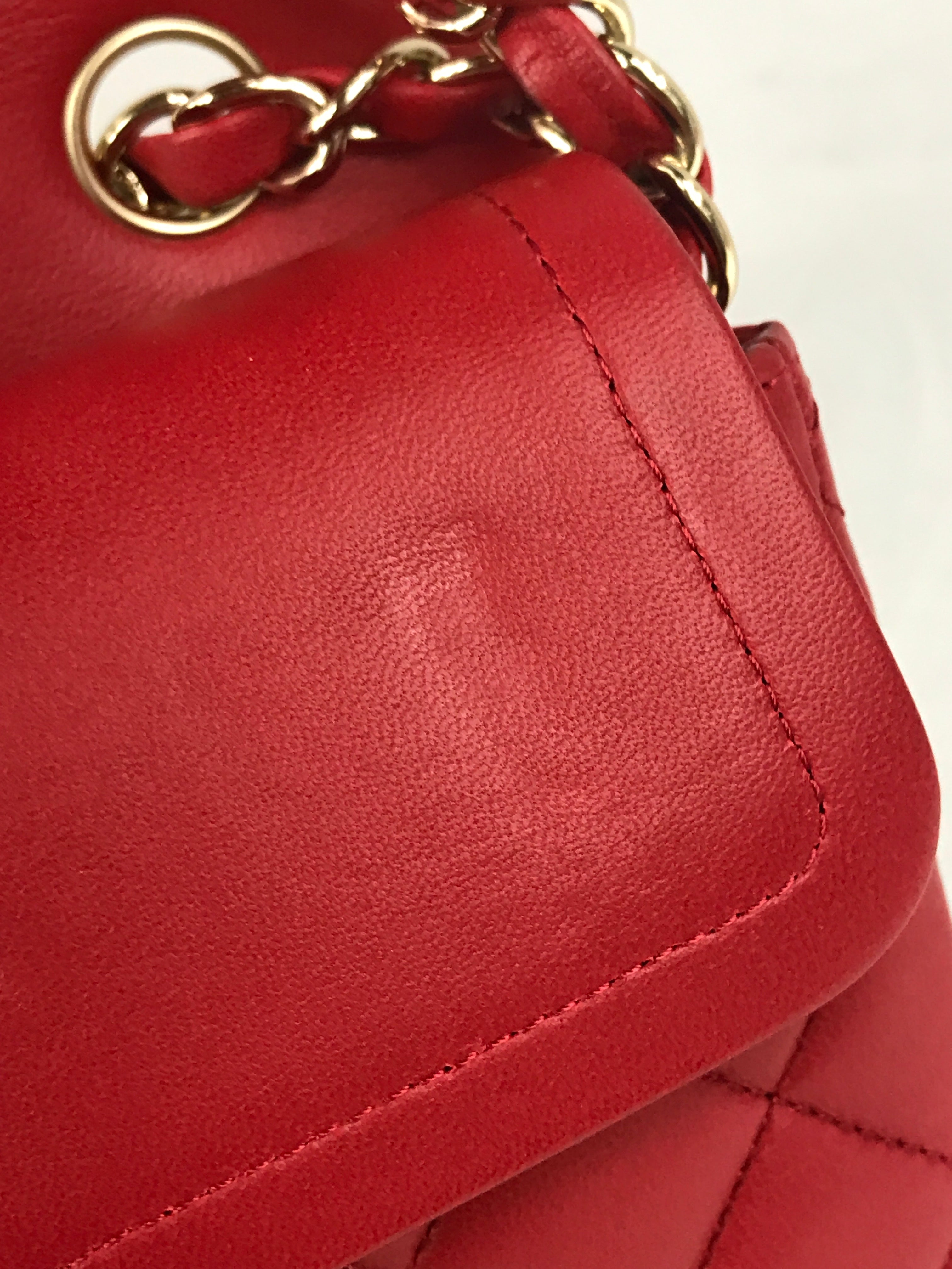 Red Quilted Small Lambskin Double Classic Flap w/GHW