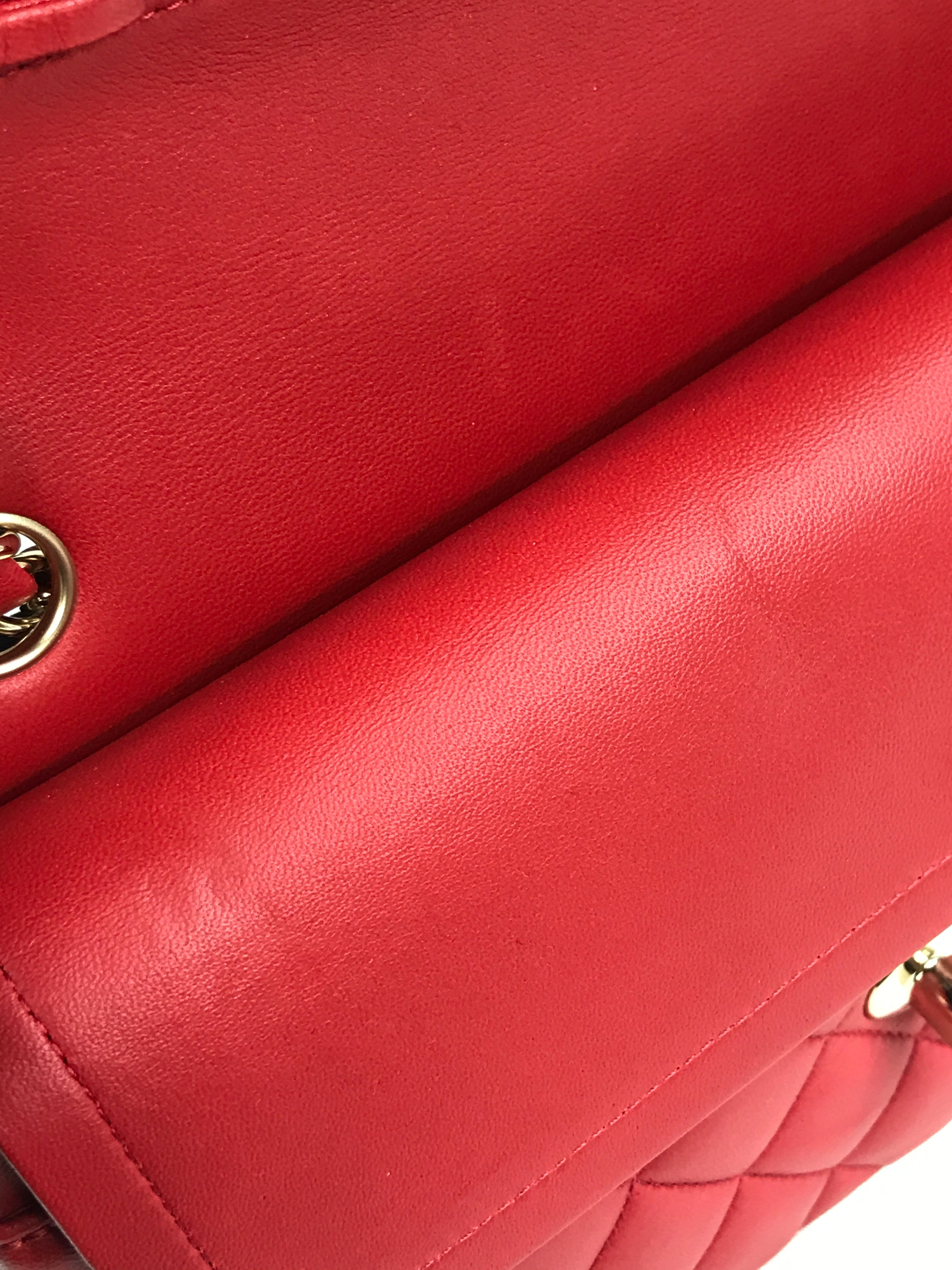 Red Quilted Small Lambskin Double Classic Flap w/GHW