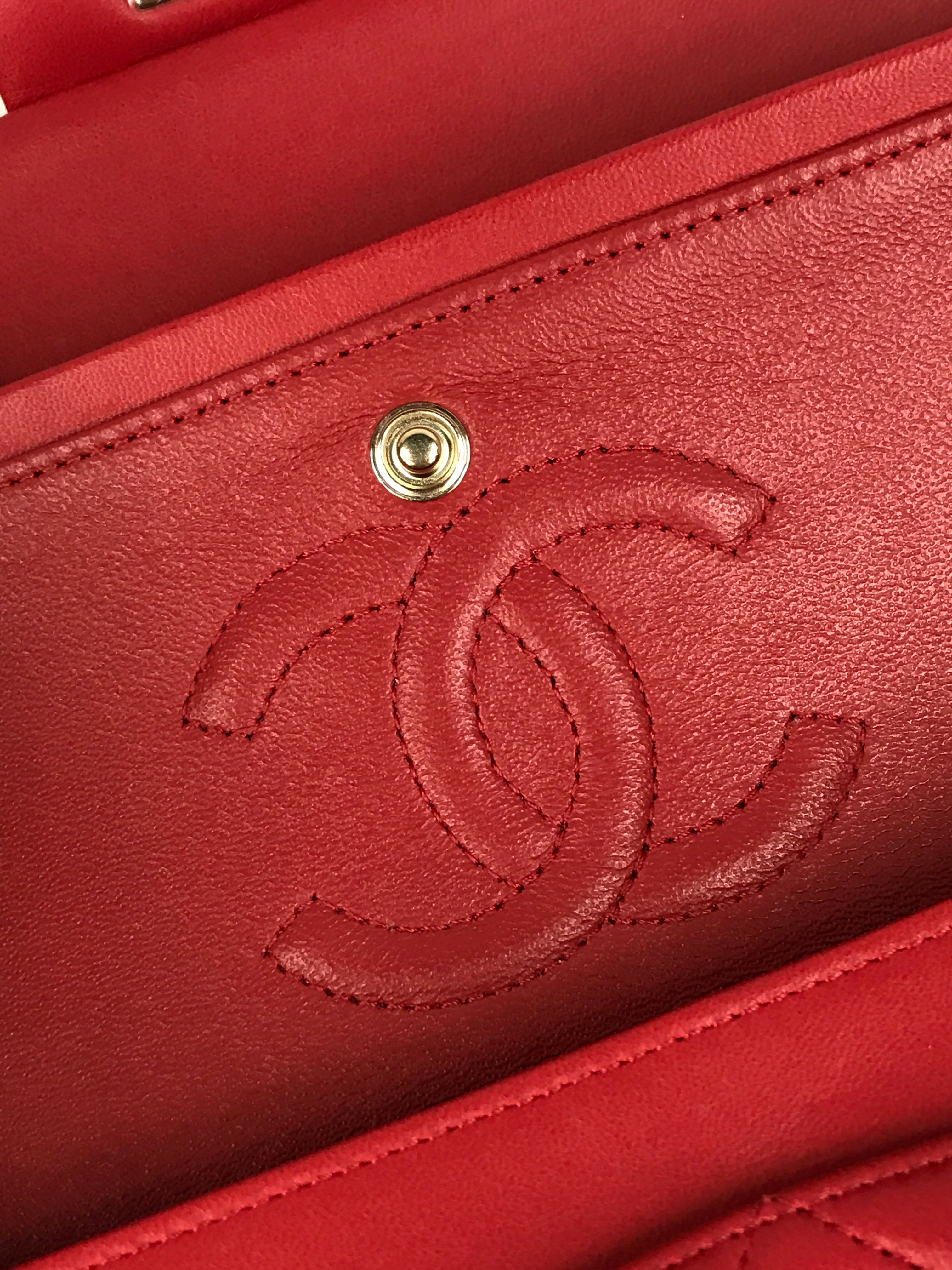 Red Quilted Small Lambskin Double Classic Flap w/GHW