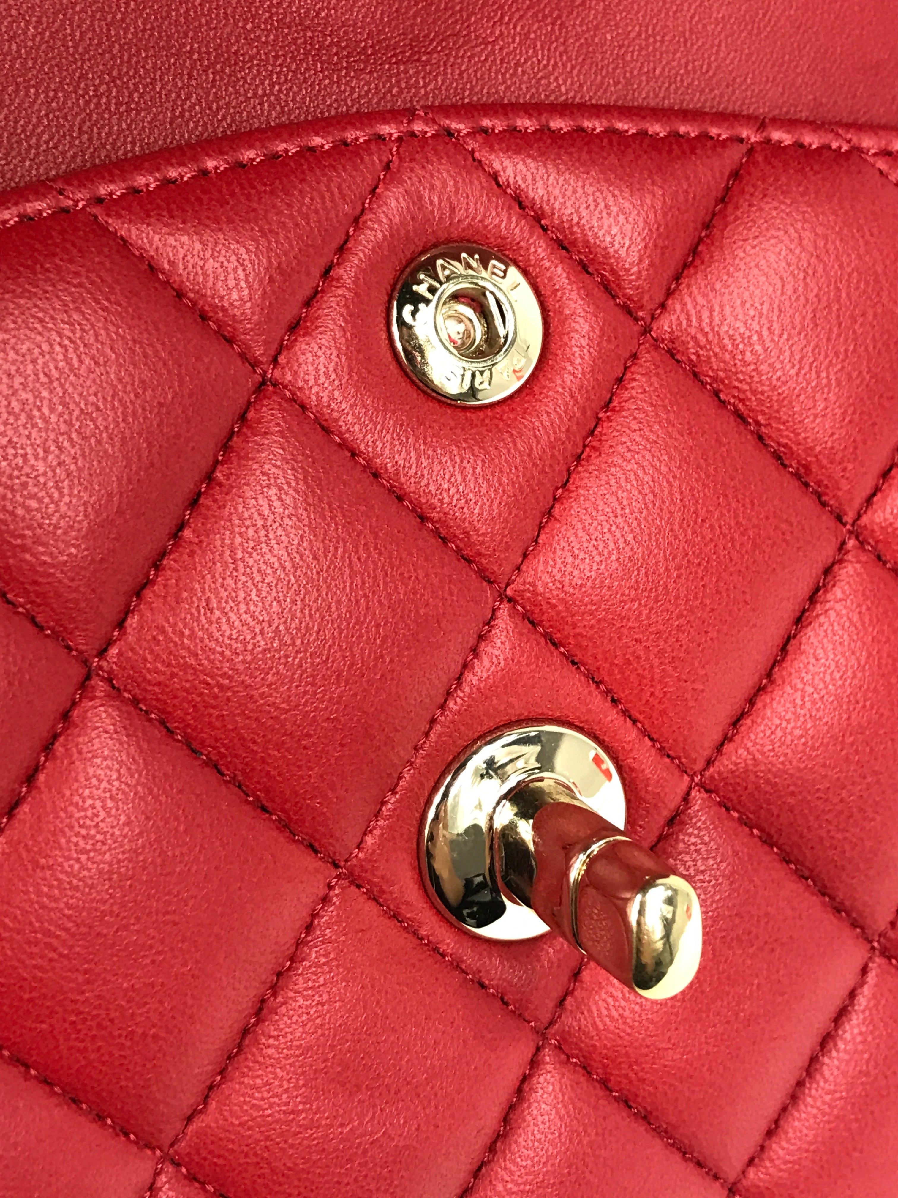 Red Quilted Small Lambskin Double Classic Flap w/GHW