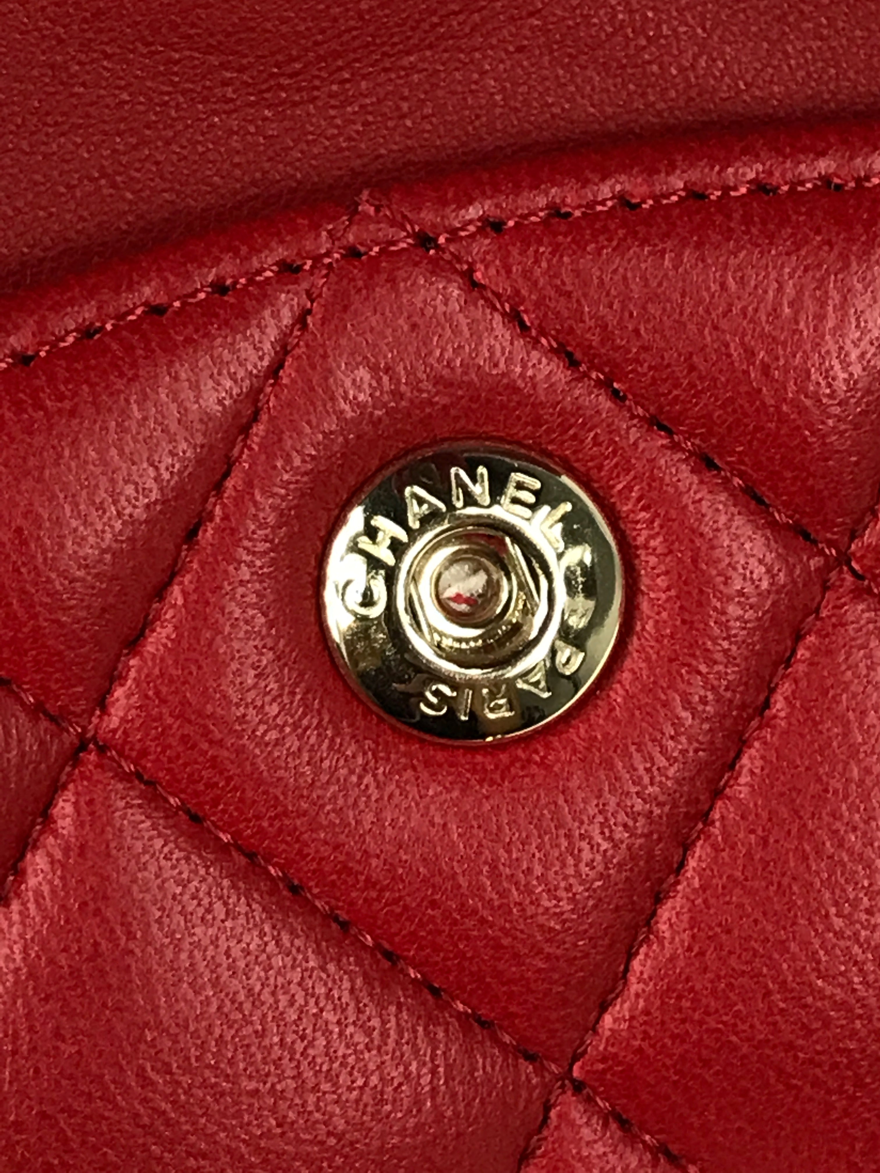 Red Quilted Small Lambskin Double Classic Flap w/GHW