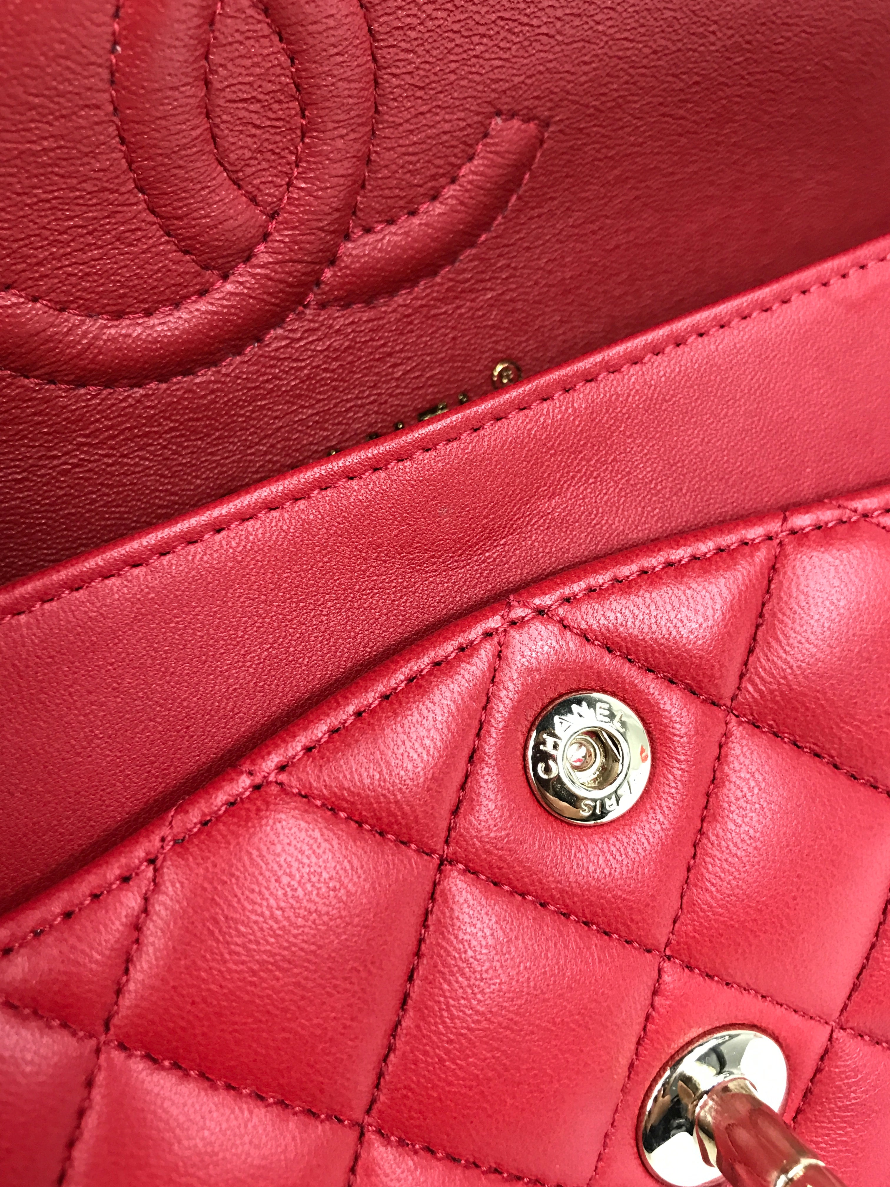 Red Quilted Small Lambskin Double Classic Flap w/GHW