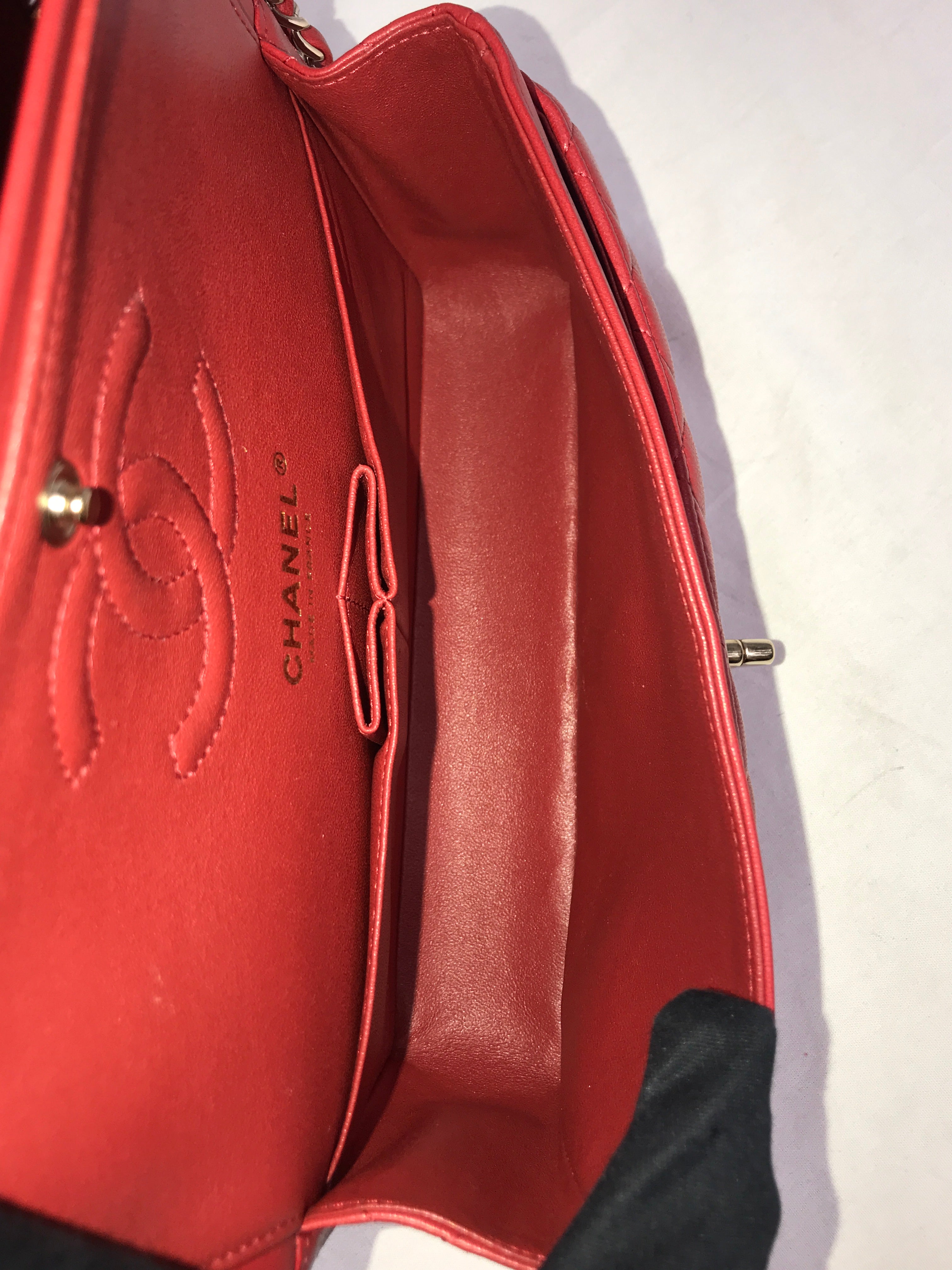 Red Quilted Small Lambskin Double Classic Flap w/GHW