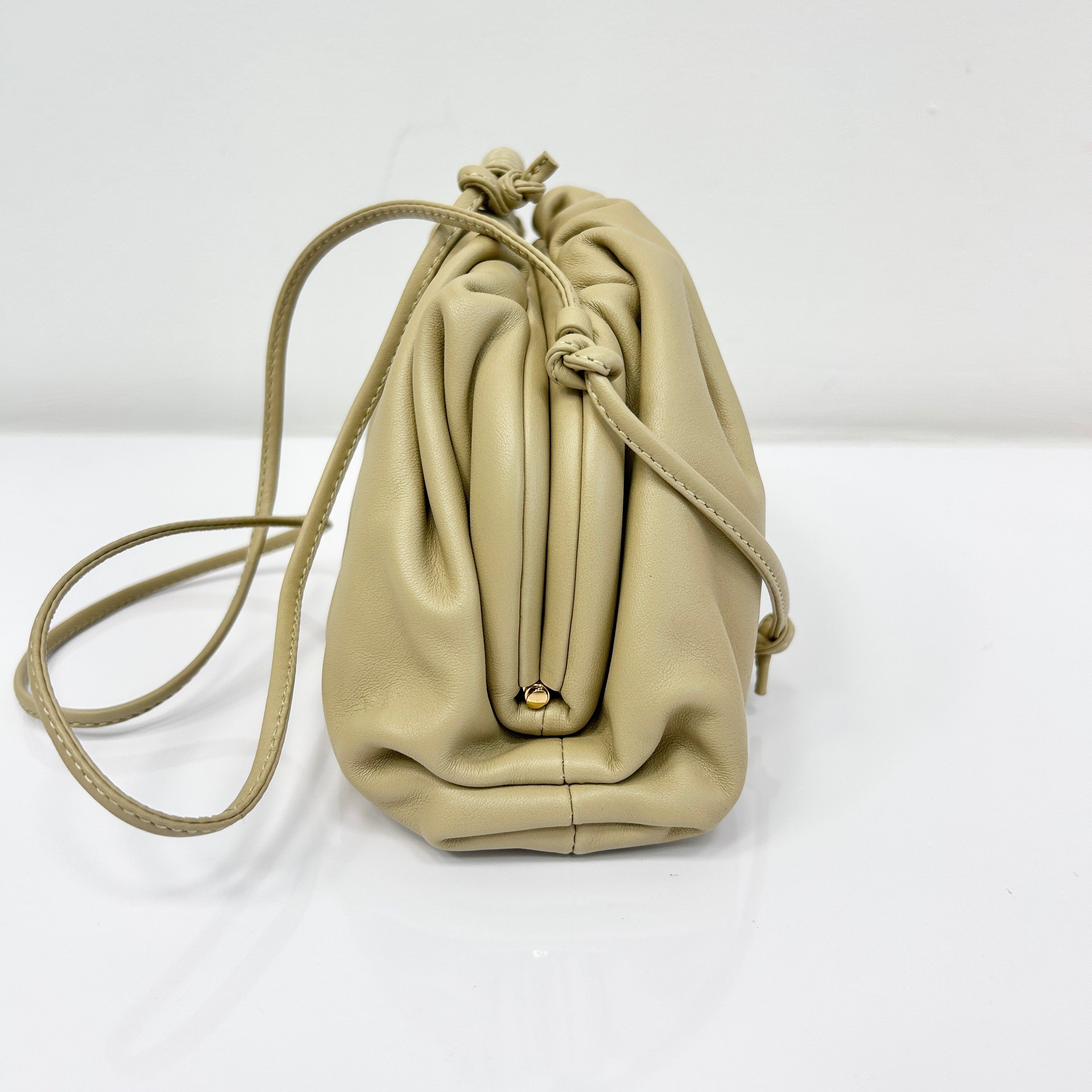 Beige Leather Mini Pouch Clutch Bag