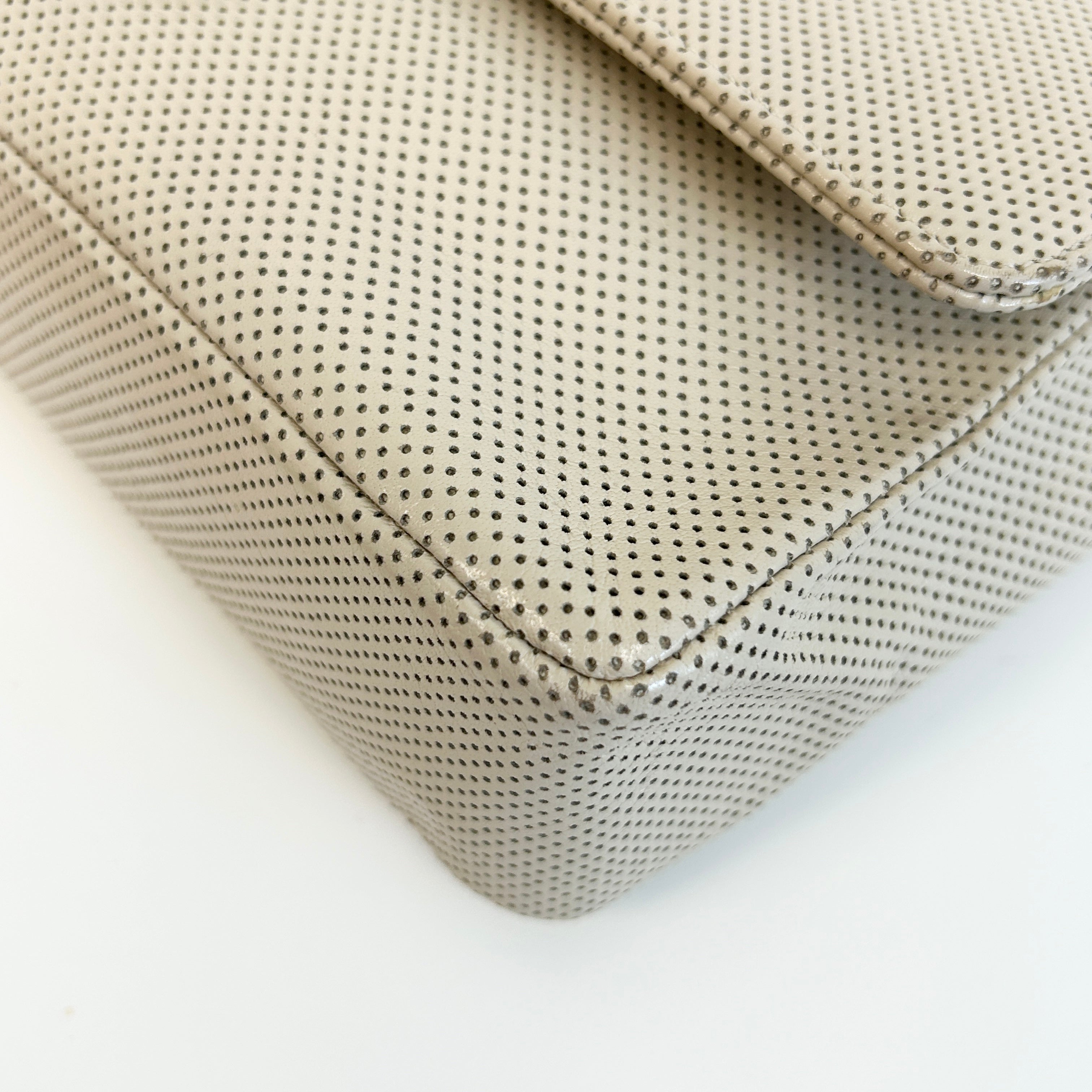 Beige Perforated Lambskin Leather Single Flap Bag w/GHW