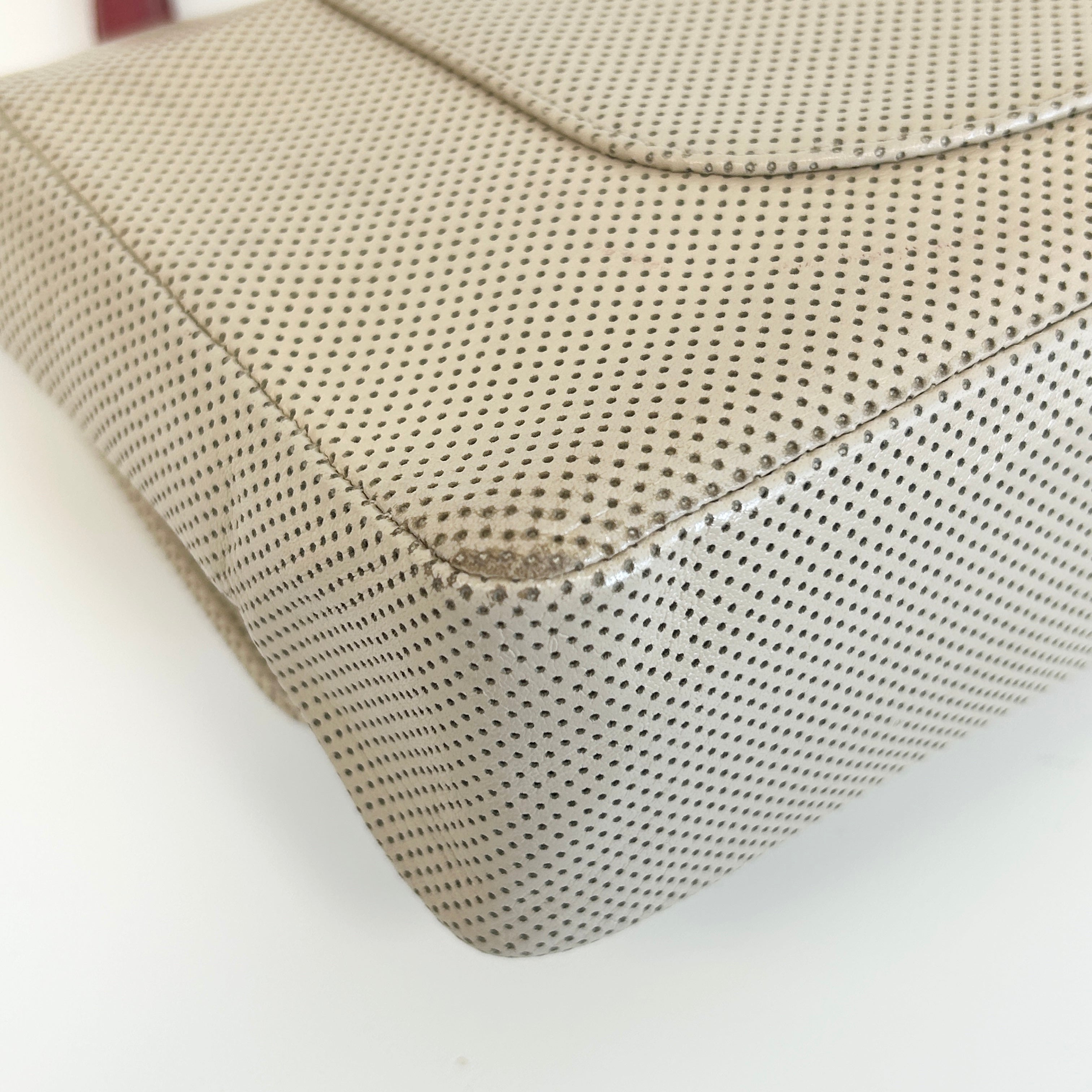 Beige Perforated Lambskin Leather Single Flap Bag w/GHW
