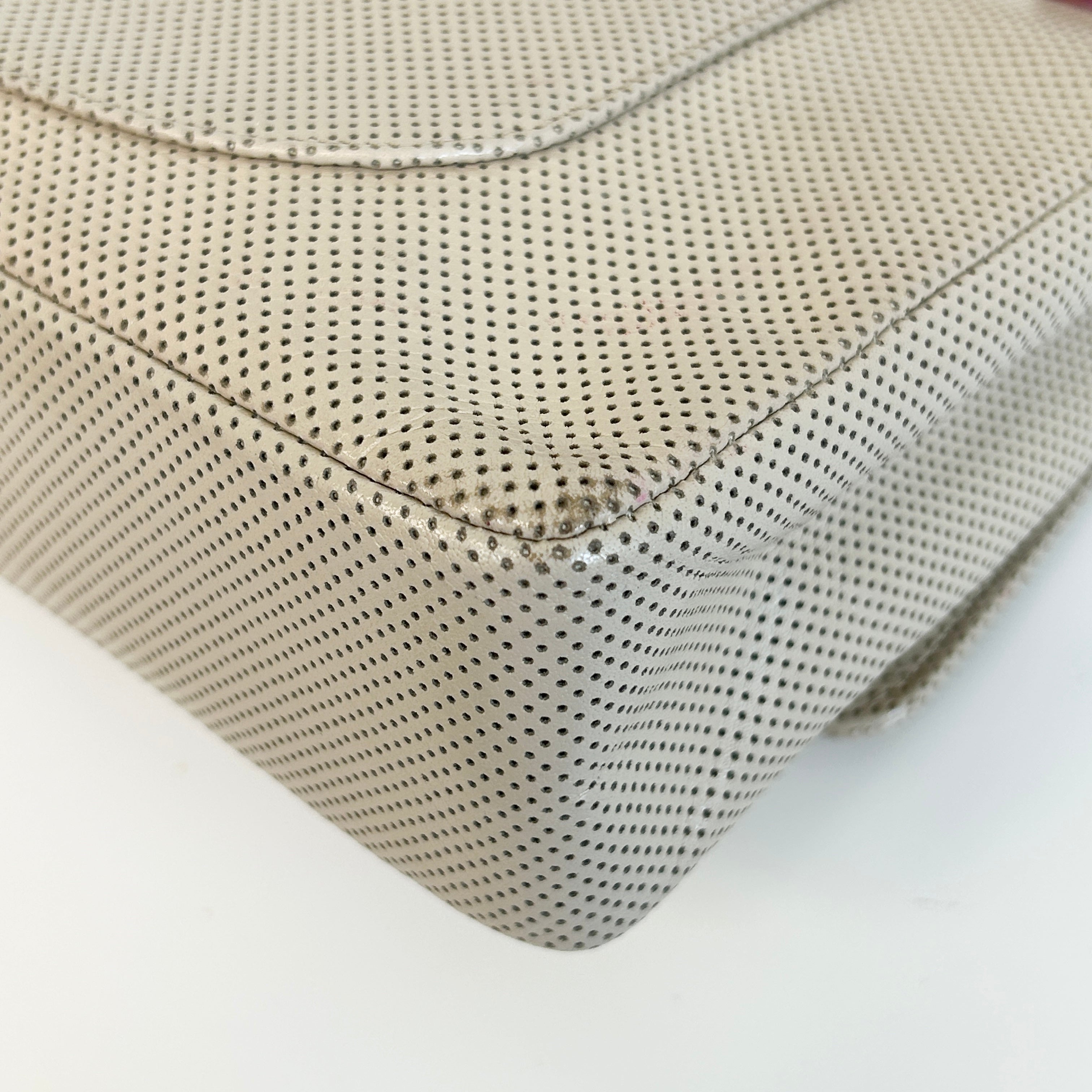 Beige Perforated Lambskin Leather Single Flap Bag w/GHW