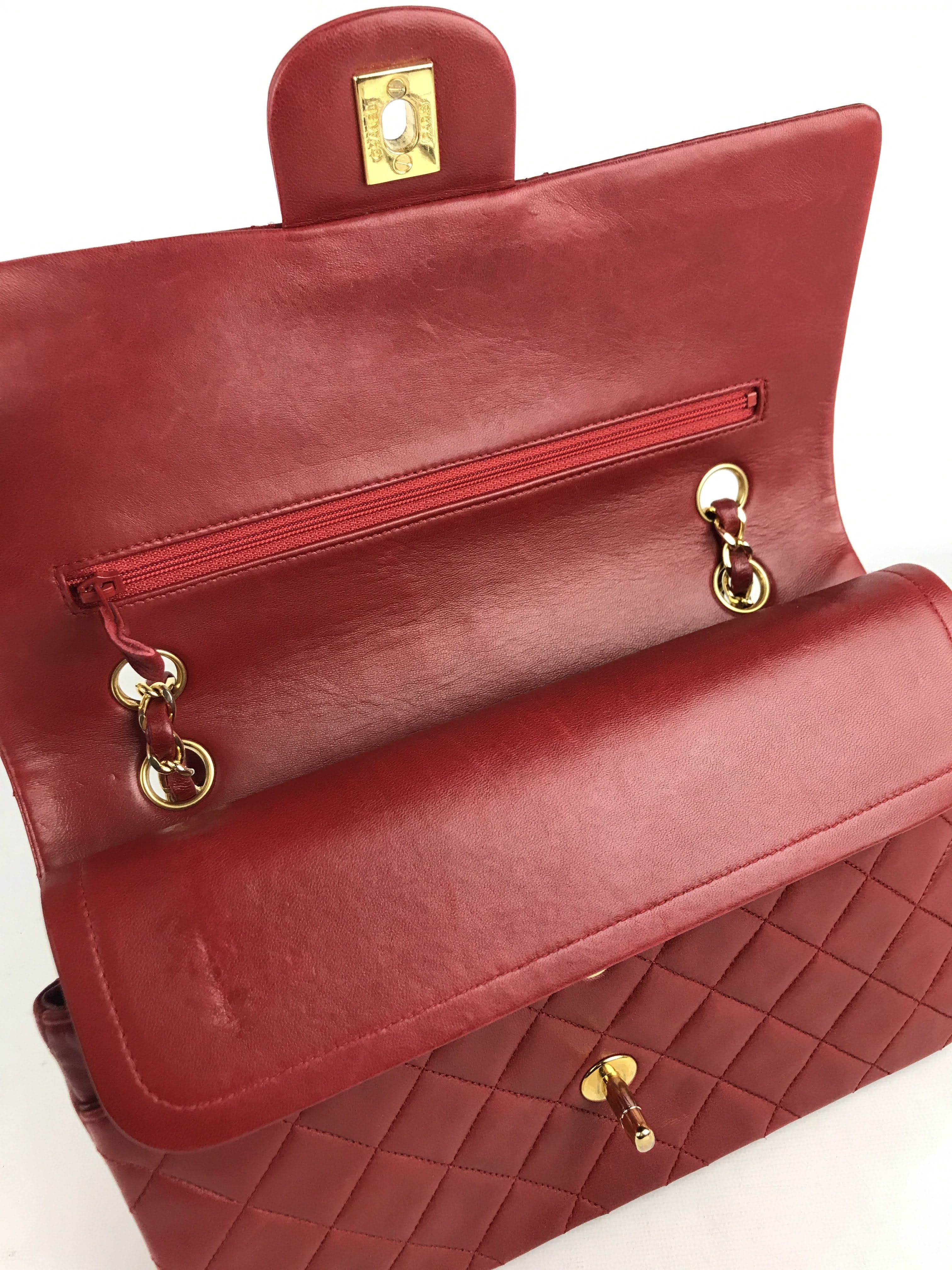 Vintage Red Medium Double Flap Bag W/24K GHW