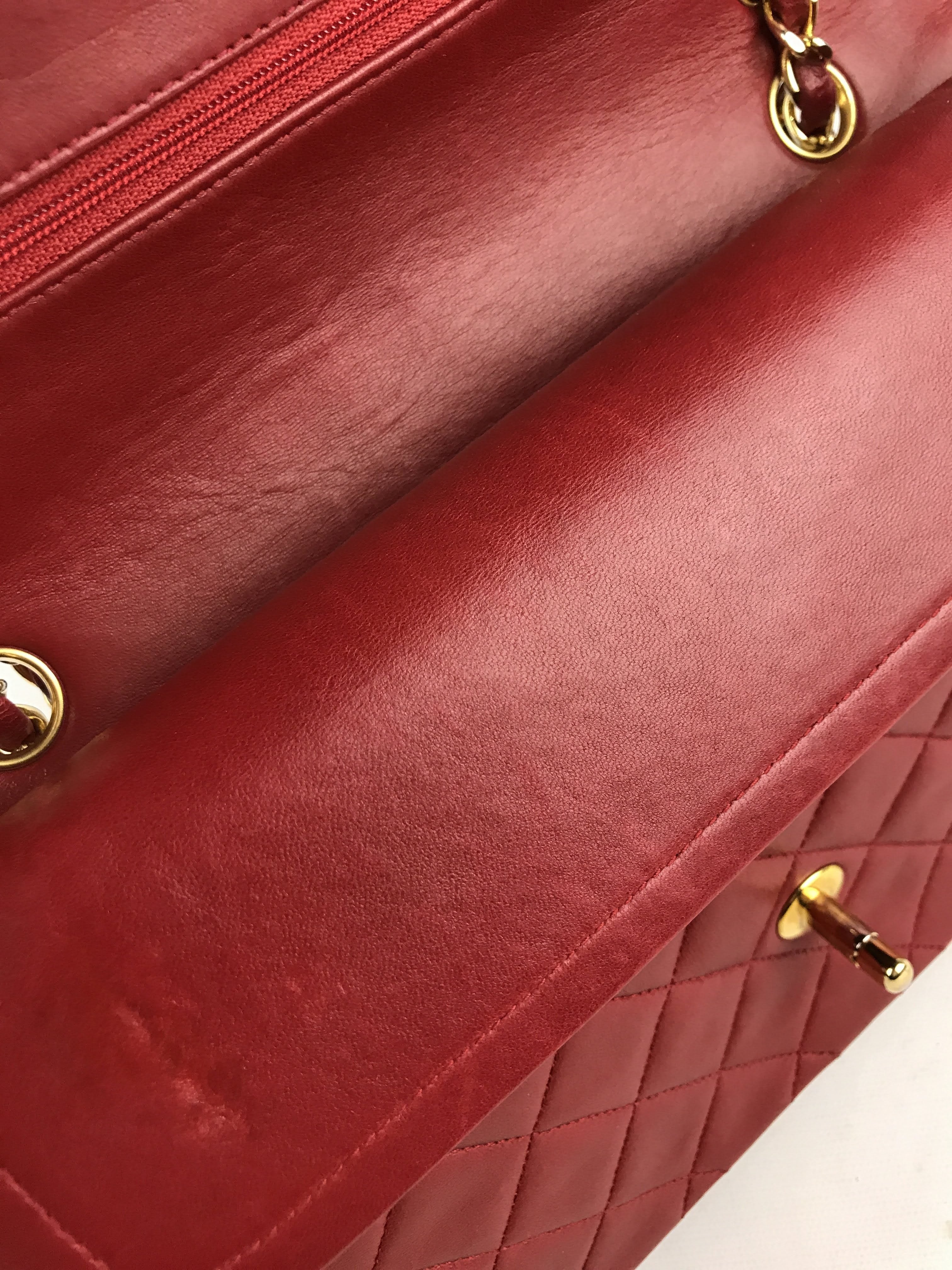 Vintage Red Medium Double Flap Bag W/24K GHW