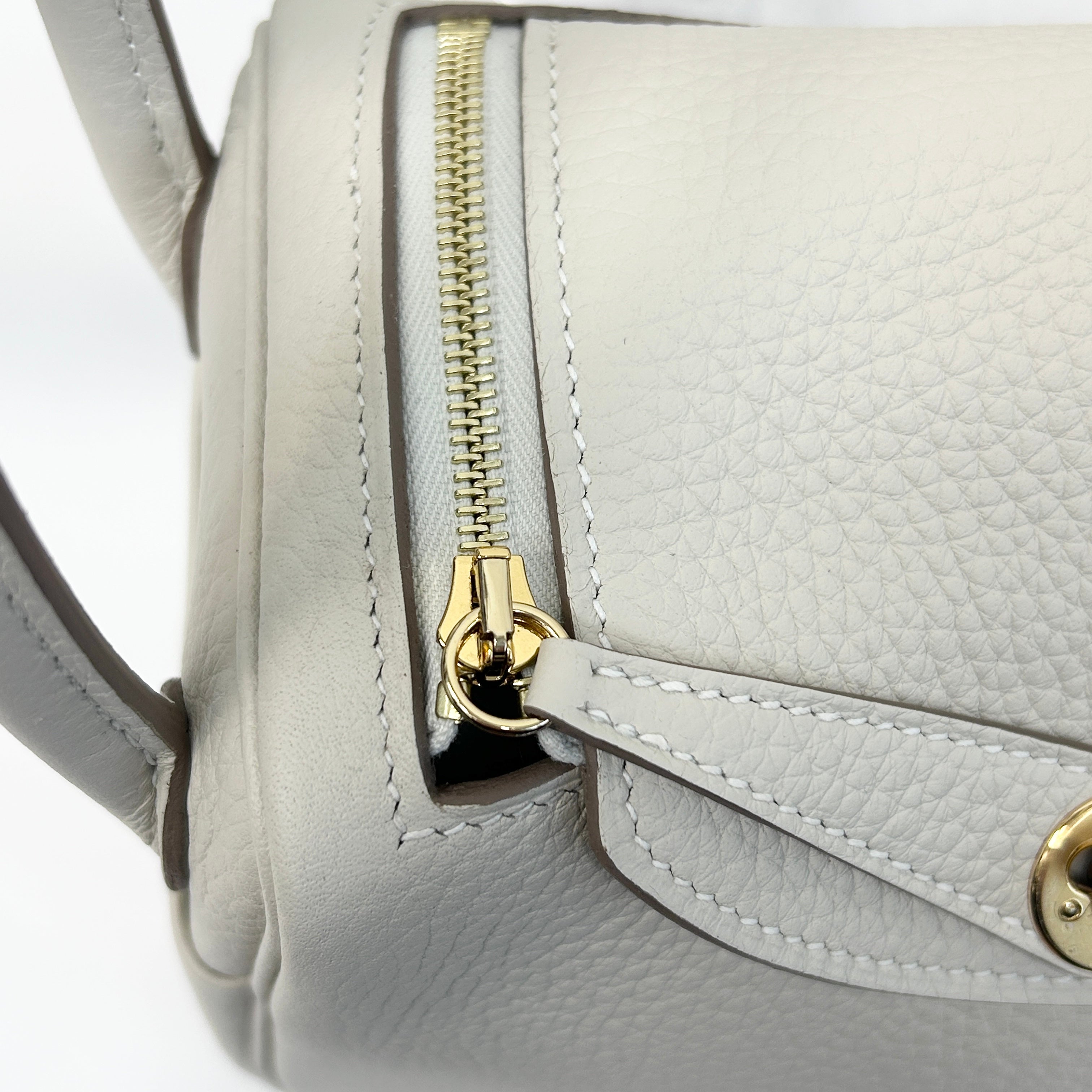 Craie Taurillon Clemence Leather Mini Lindy 20 Bag w/GHW
