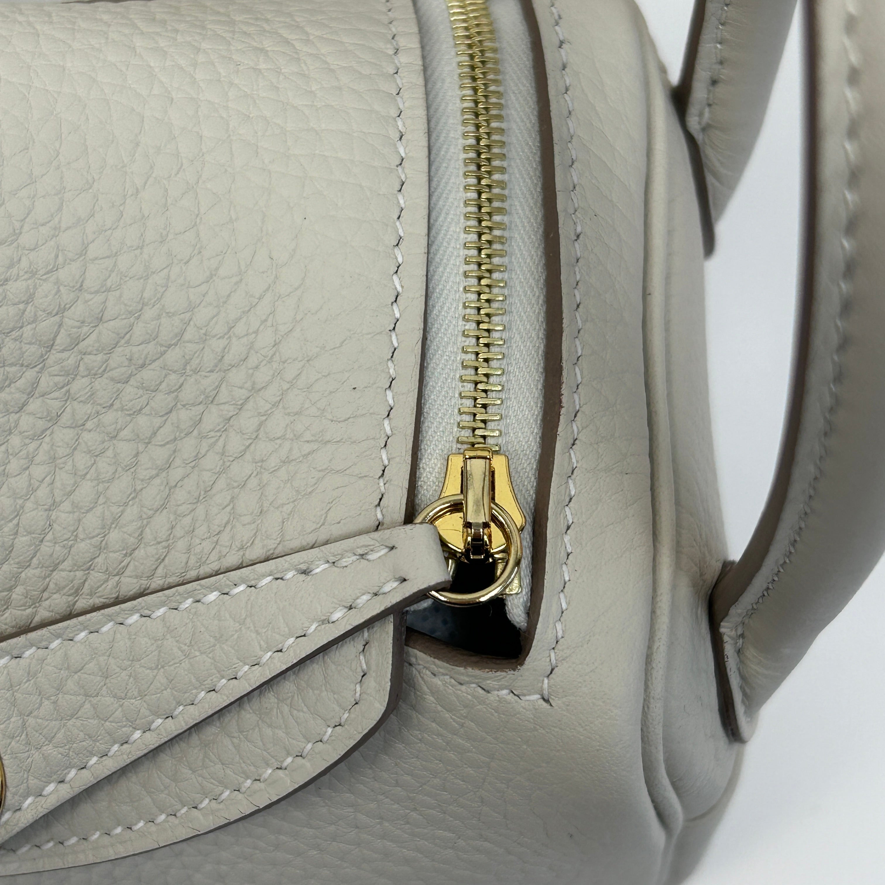 Craie Taurillon Clemence Leather Mini Lindy 20 Bag w/GHW