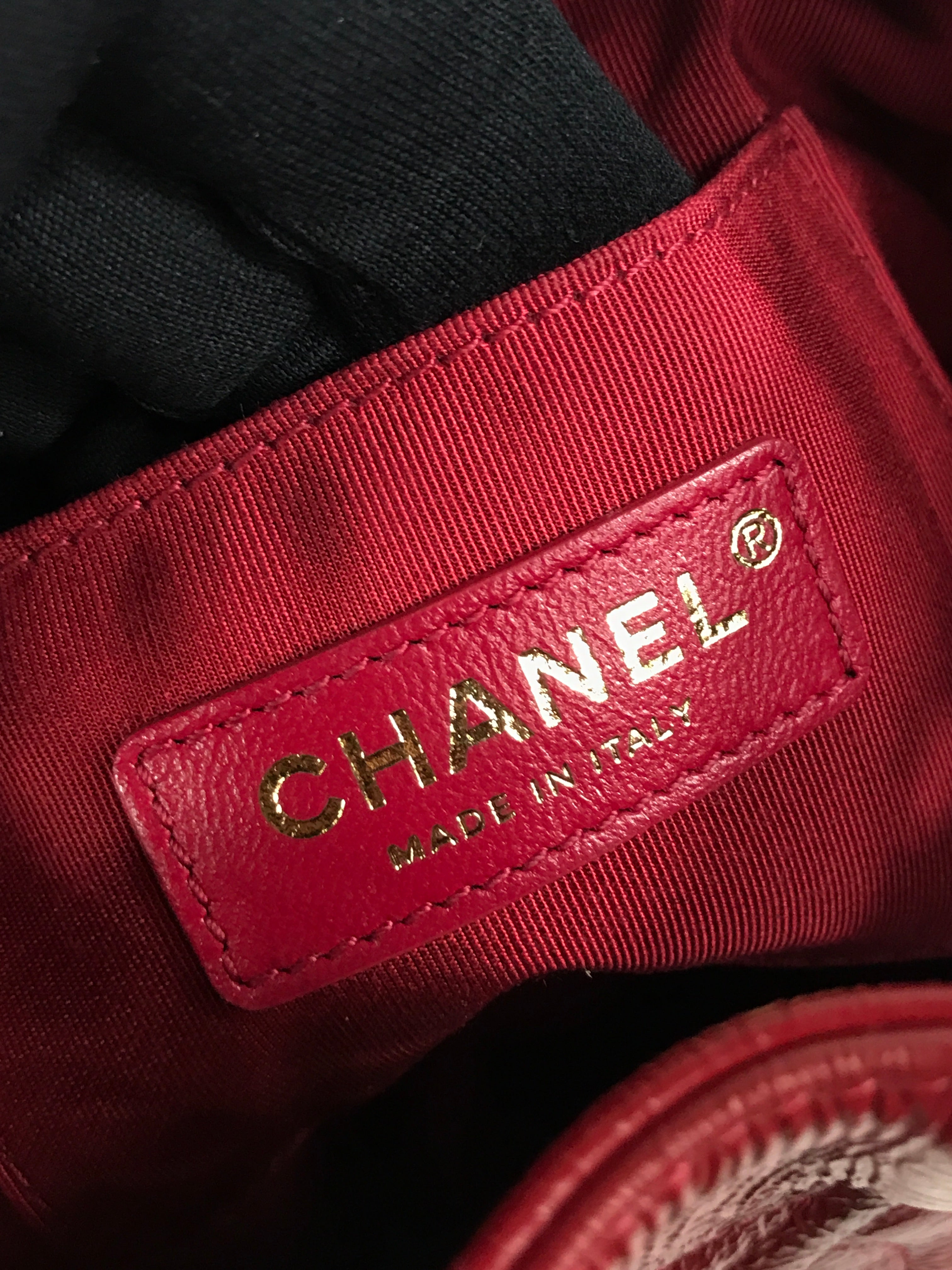 Red Shiny Aged Calfskin Leather Mini Bucket Bag w/AGHW Chain