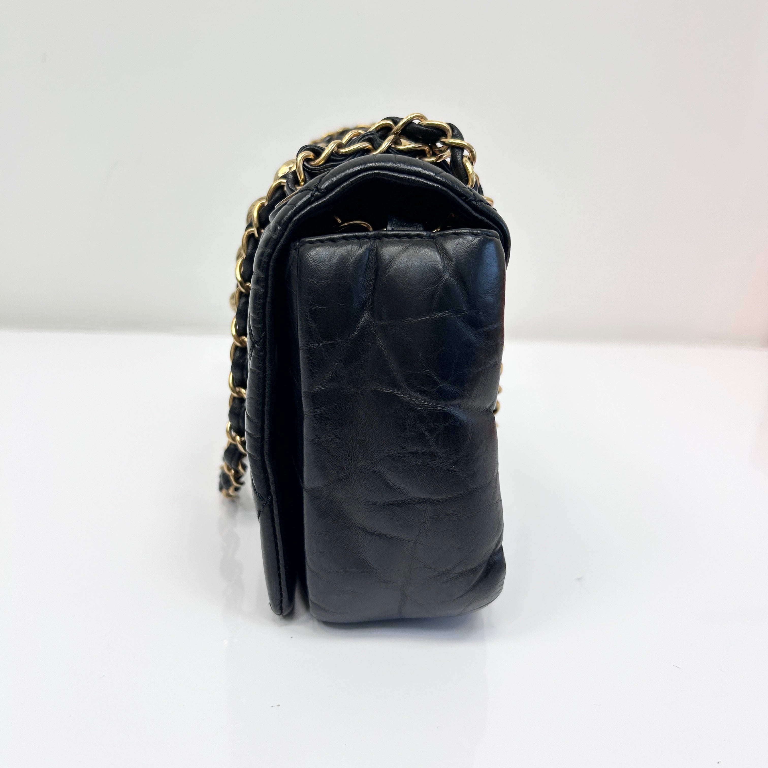 Black Quilted Aged Calfskin Quilted Medium Pondichery Flap Bag w/GHW