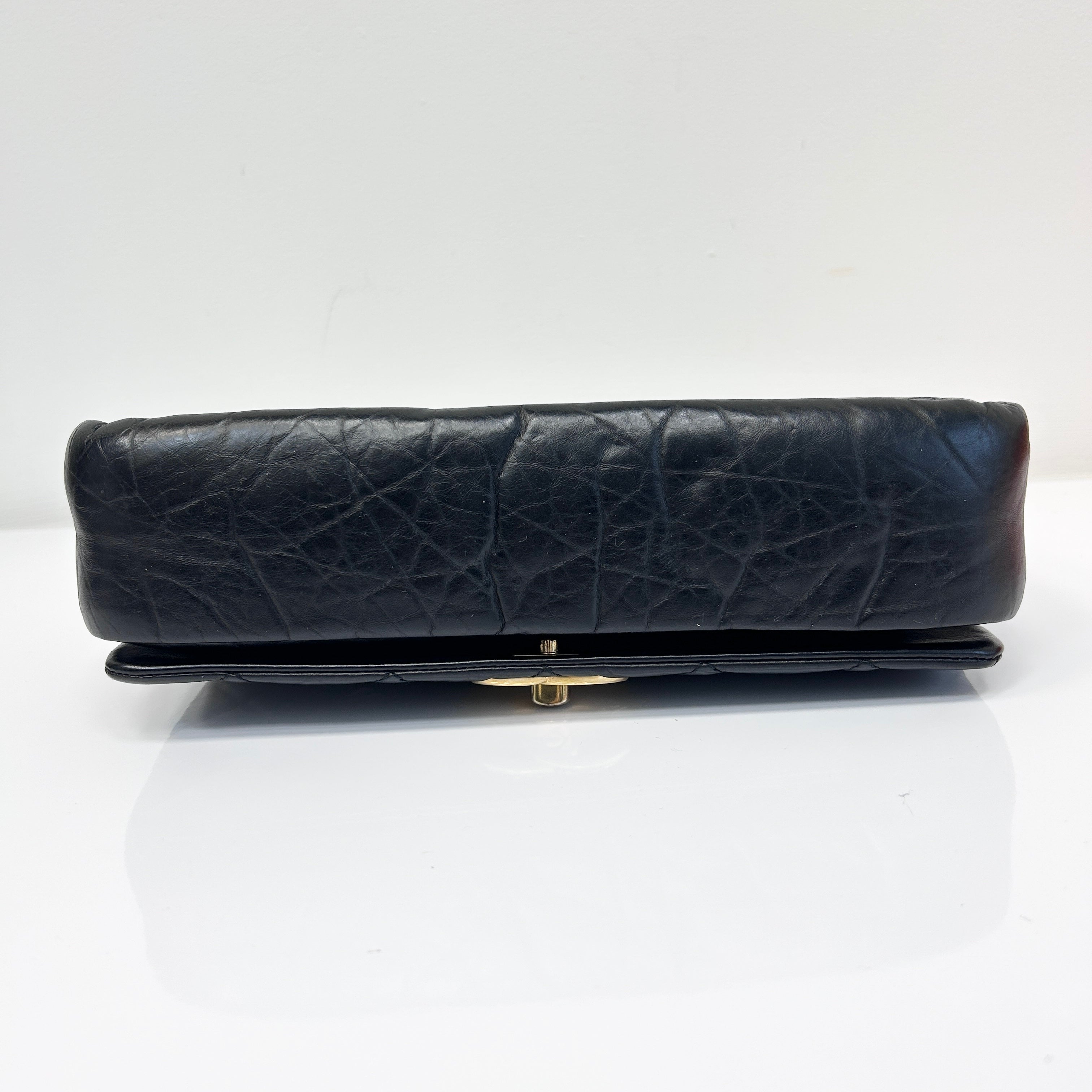 Black Quilted Aged Calfskin Quilted Medium Pondichery Flap Bag w/GHW