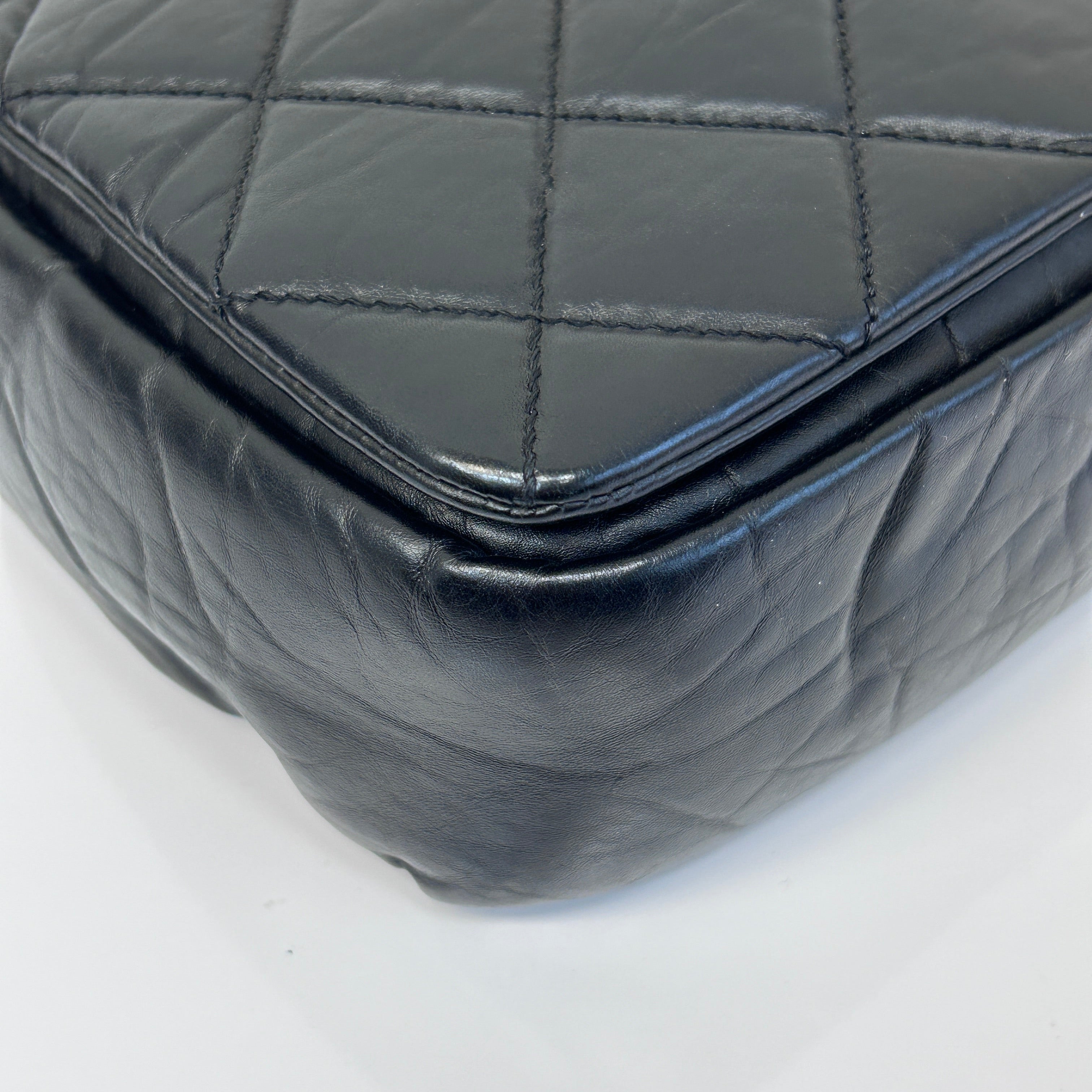 Black Quilted Aged Calfskin Quilted Medium Pondichery Flap Bag w/GHW