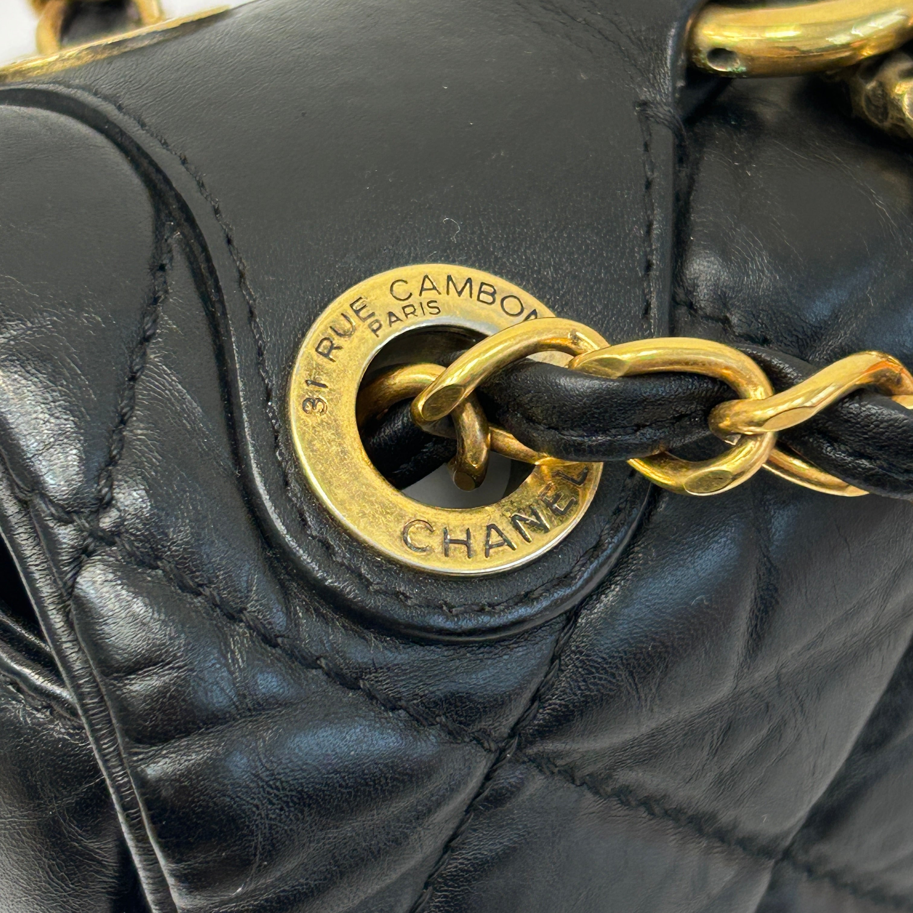 Black Quilted Aged Calfskin Quilted Medium Pondichery Flap Bag w/GHW
