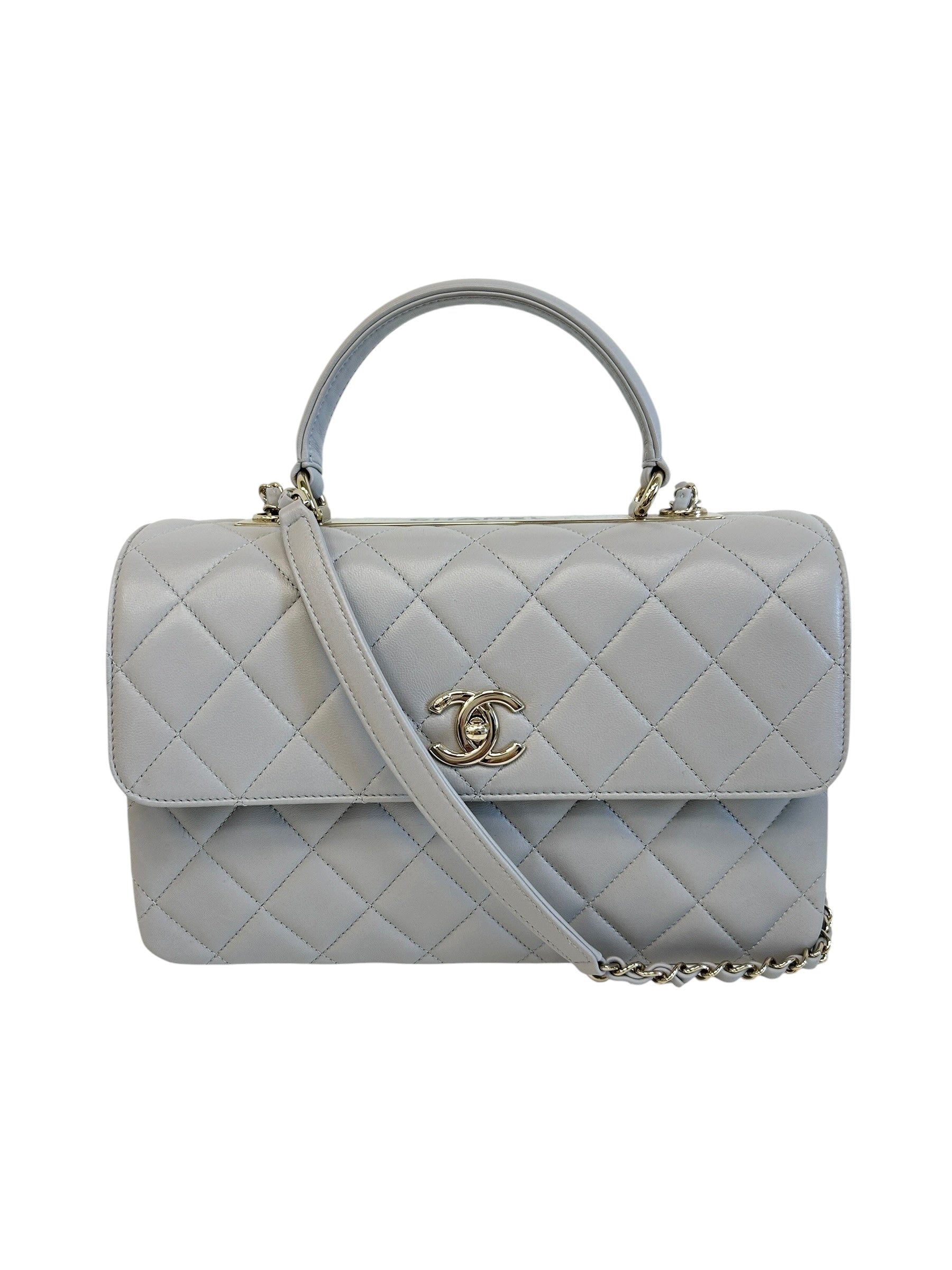 Gray Quilted Lambskin Leather Trendy CC Medium Bag