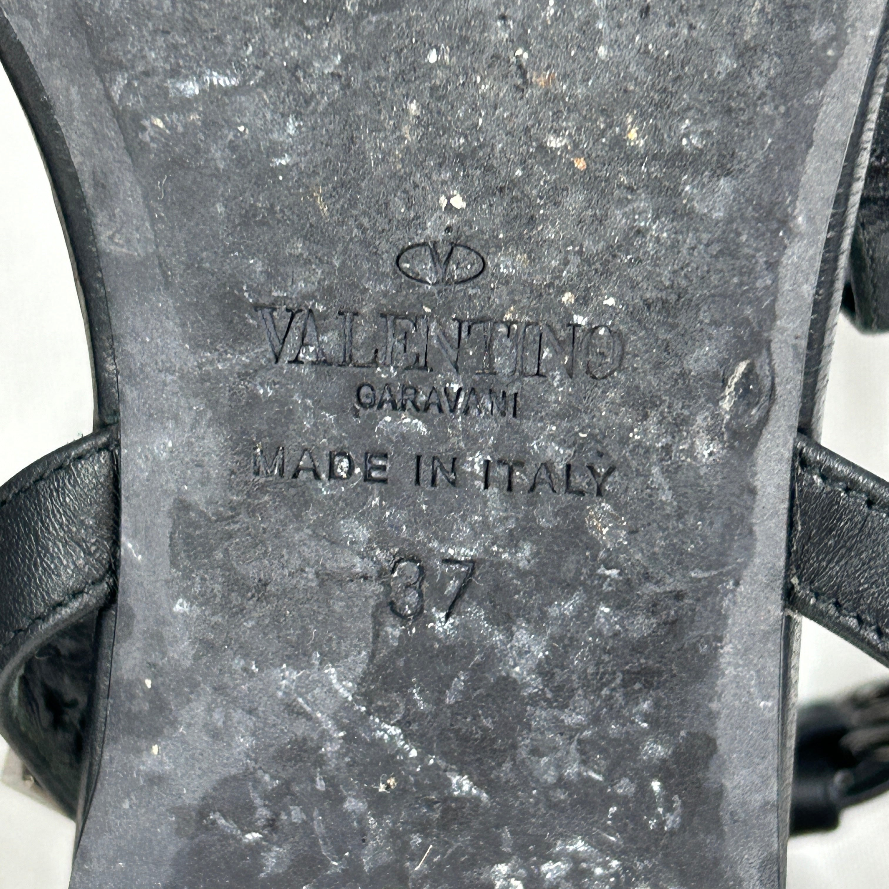 Black Leather Rockstud Flat Sandals