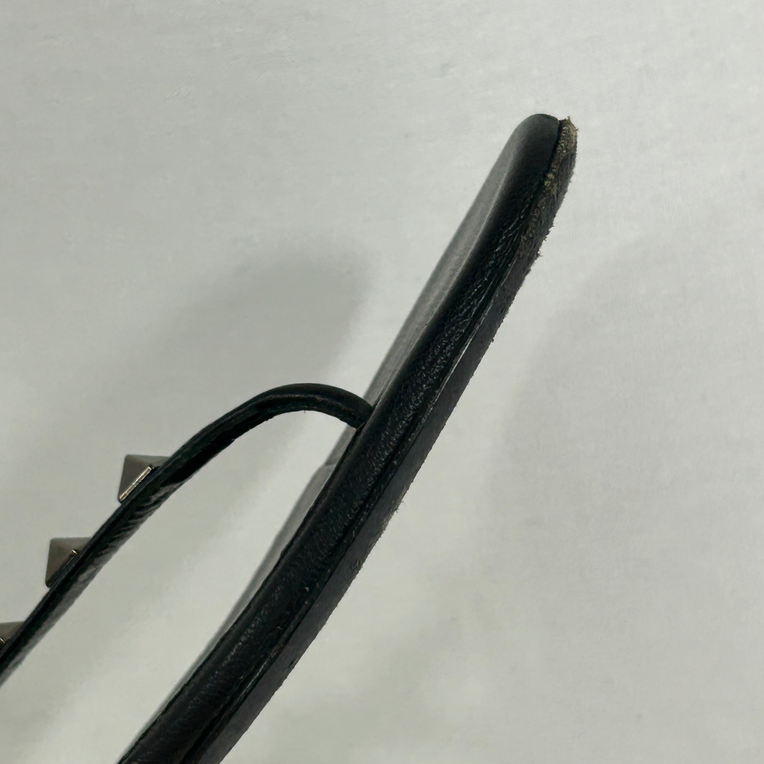 Black Leather Rockstud Flat Sandals