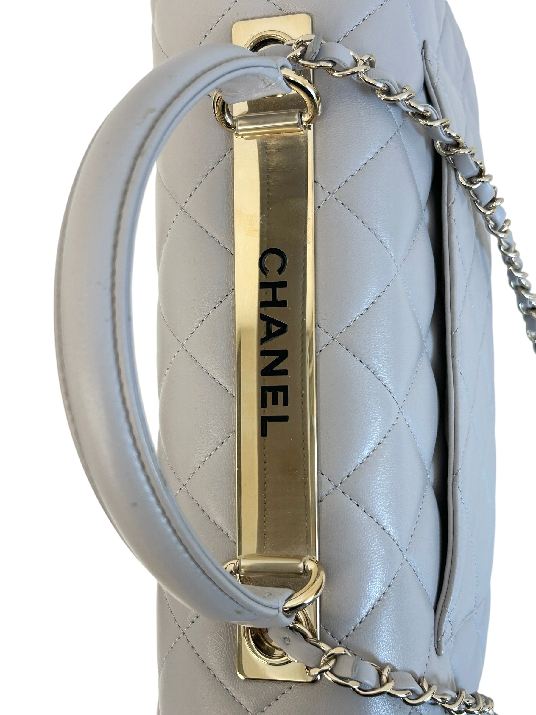 Gray Quilted Lambskin Leather Trendy CC Medium Bag
