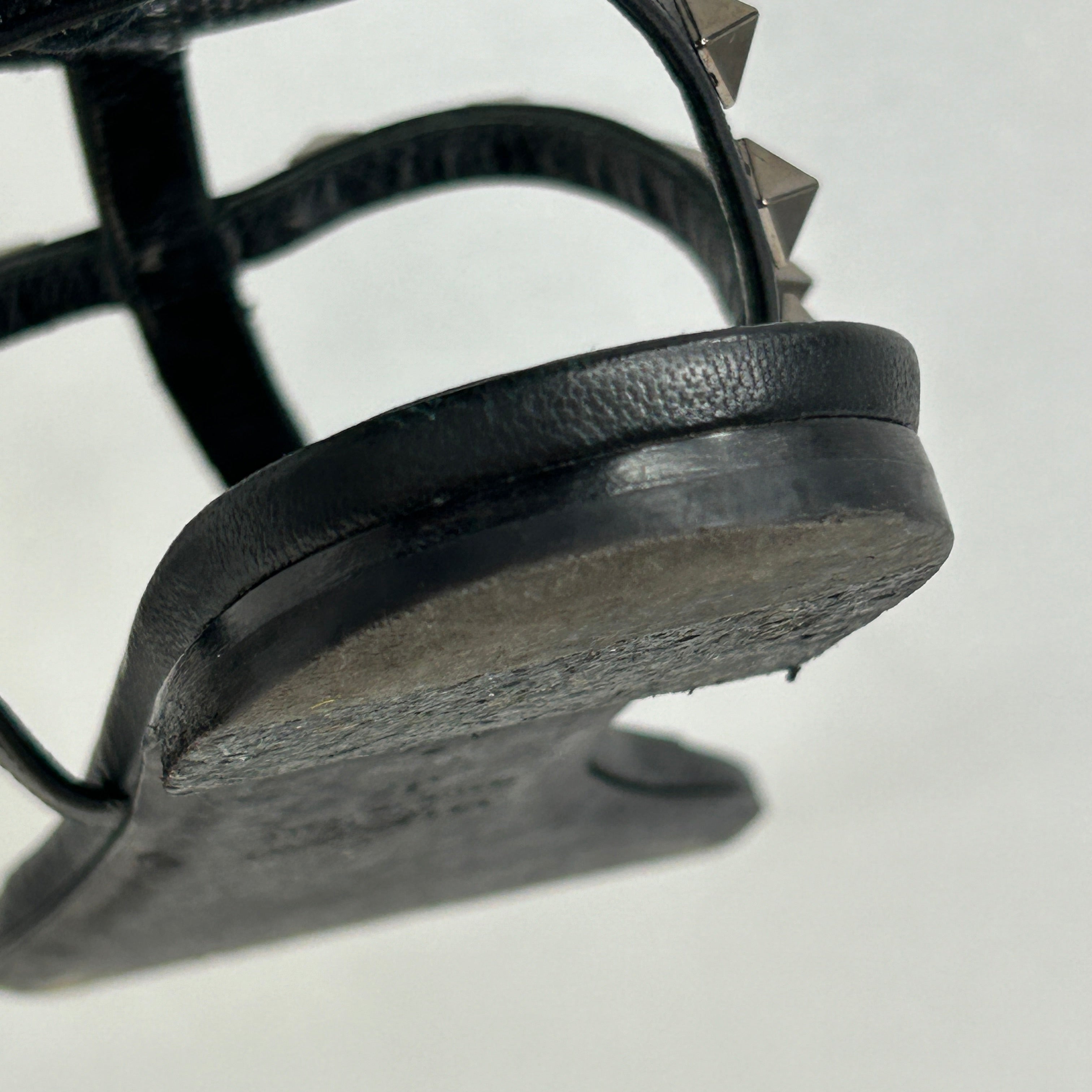 Black Leather Rockstud Flat Sandals