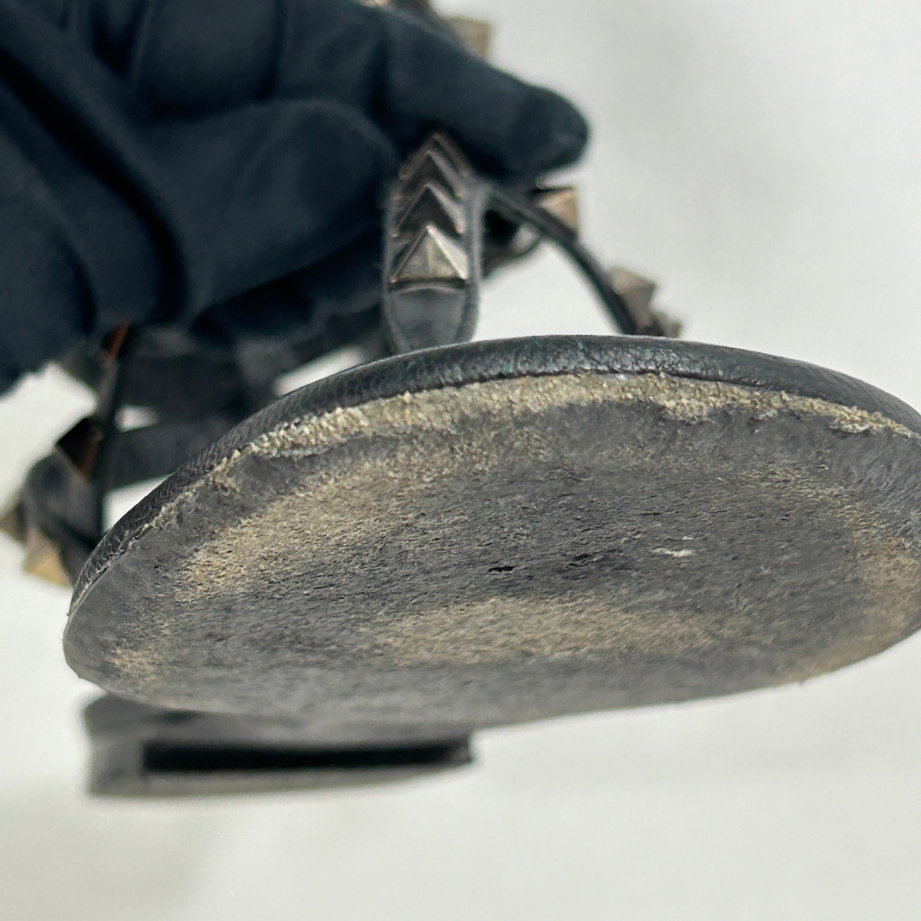 Black Leather Rockstud Flat Sandals