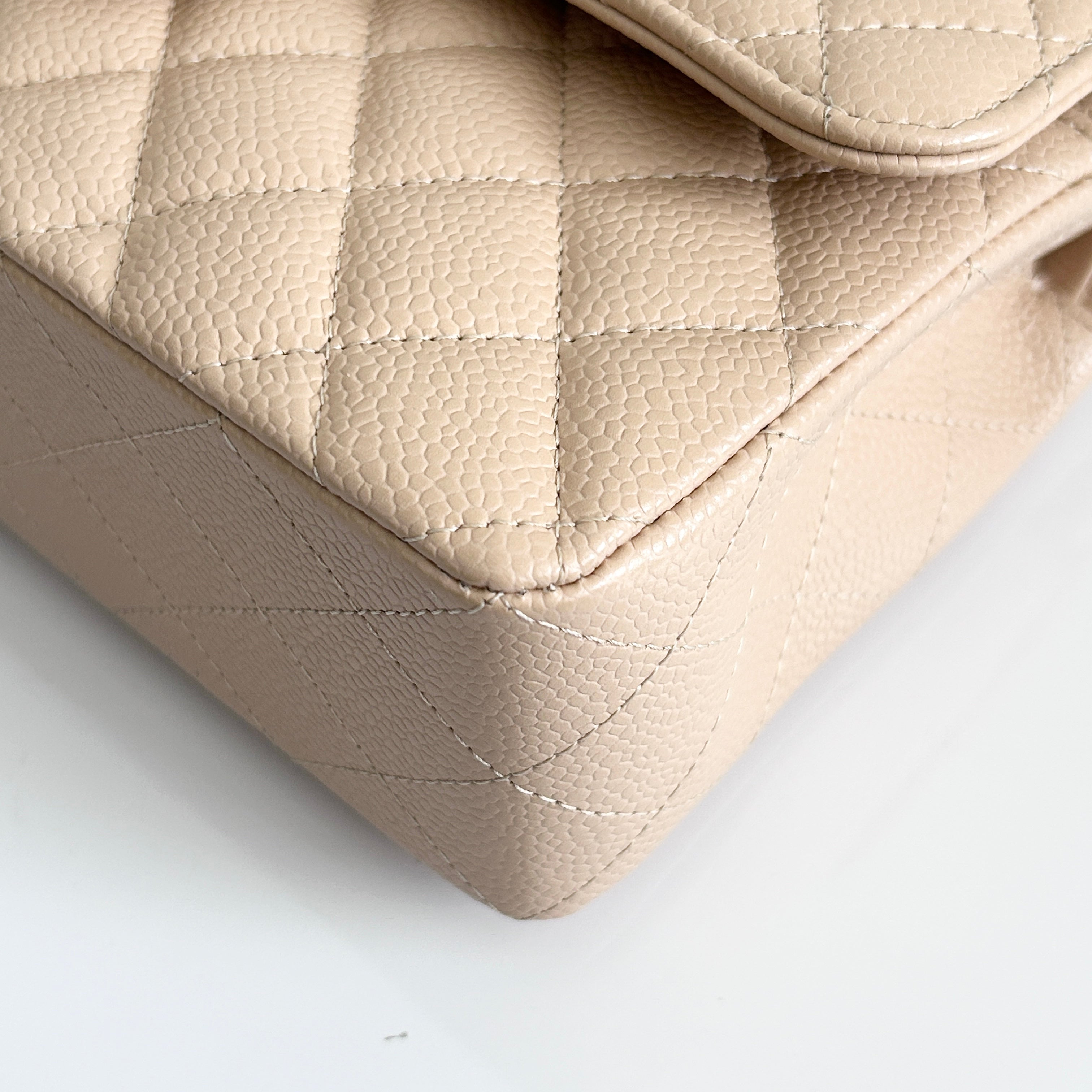 Light Beige Quilted Caviar Classic Small Double Flap Bag w/GHW
