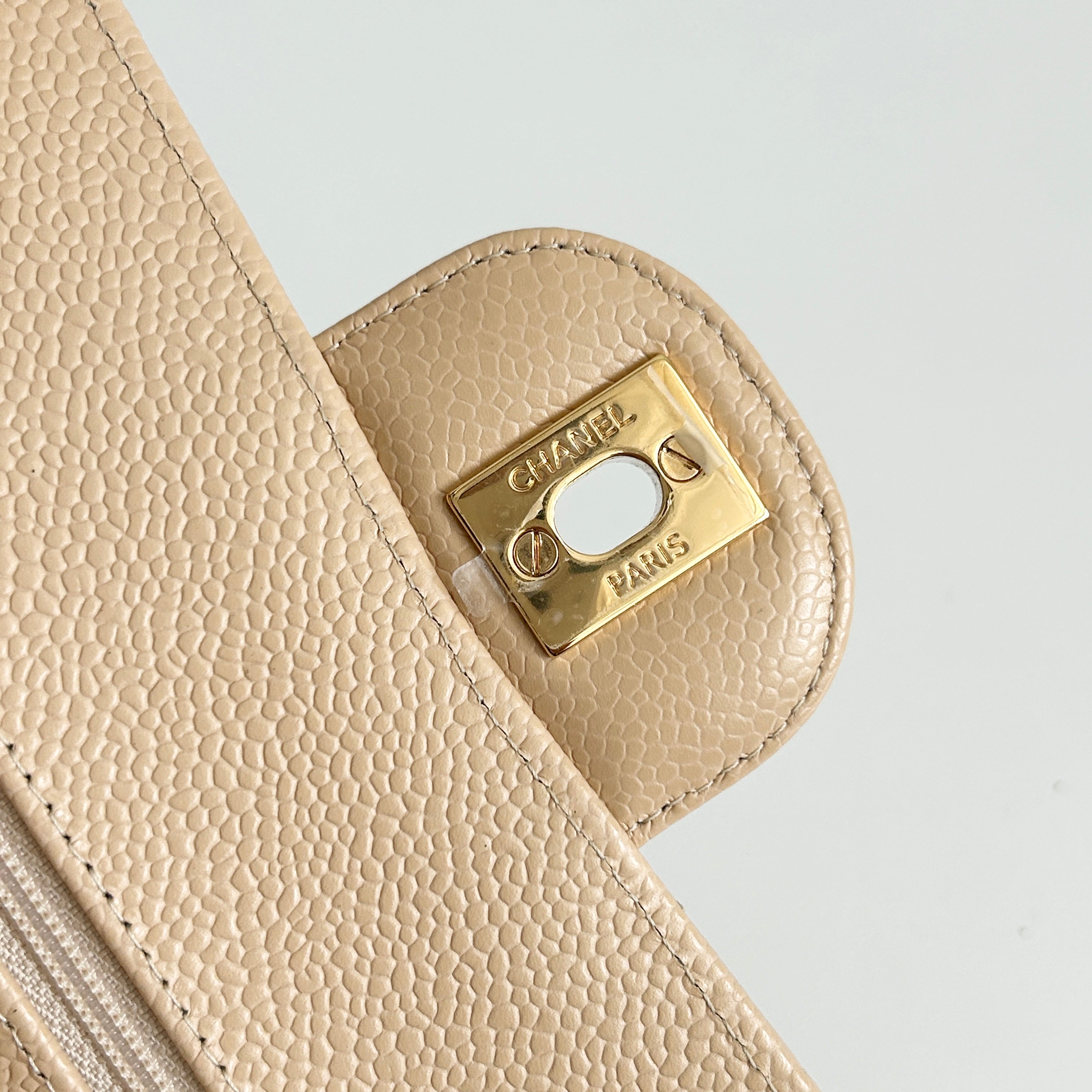 Light Beige Quilted Caviar Classic Small Double Flap Bag w/GHW