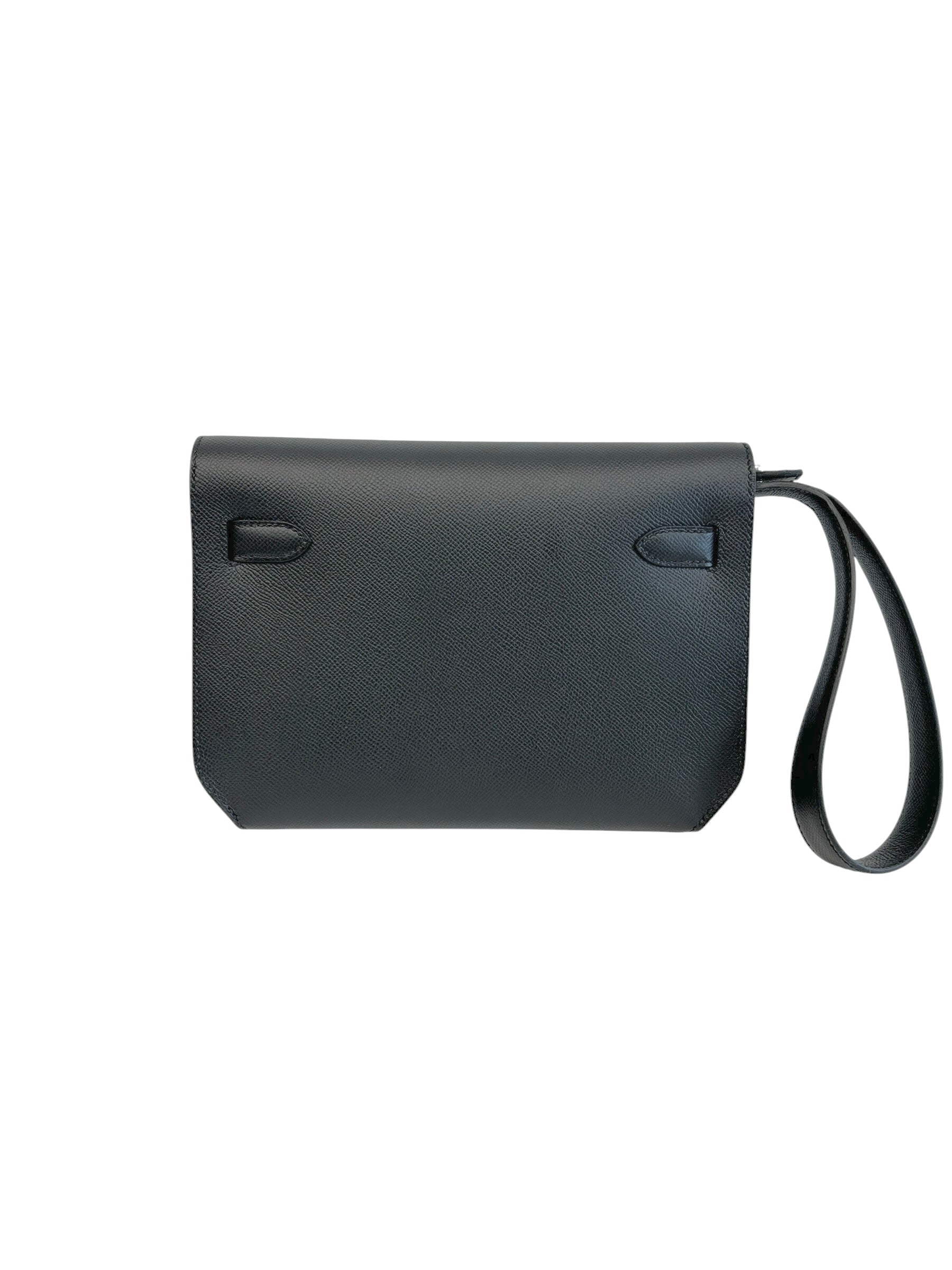 Black Epsom Leather Kelly Depeches 25 Clutch Bag w/PHW