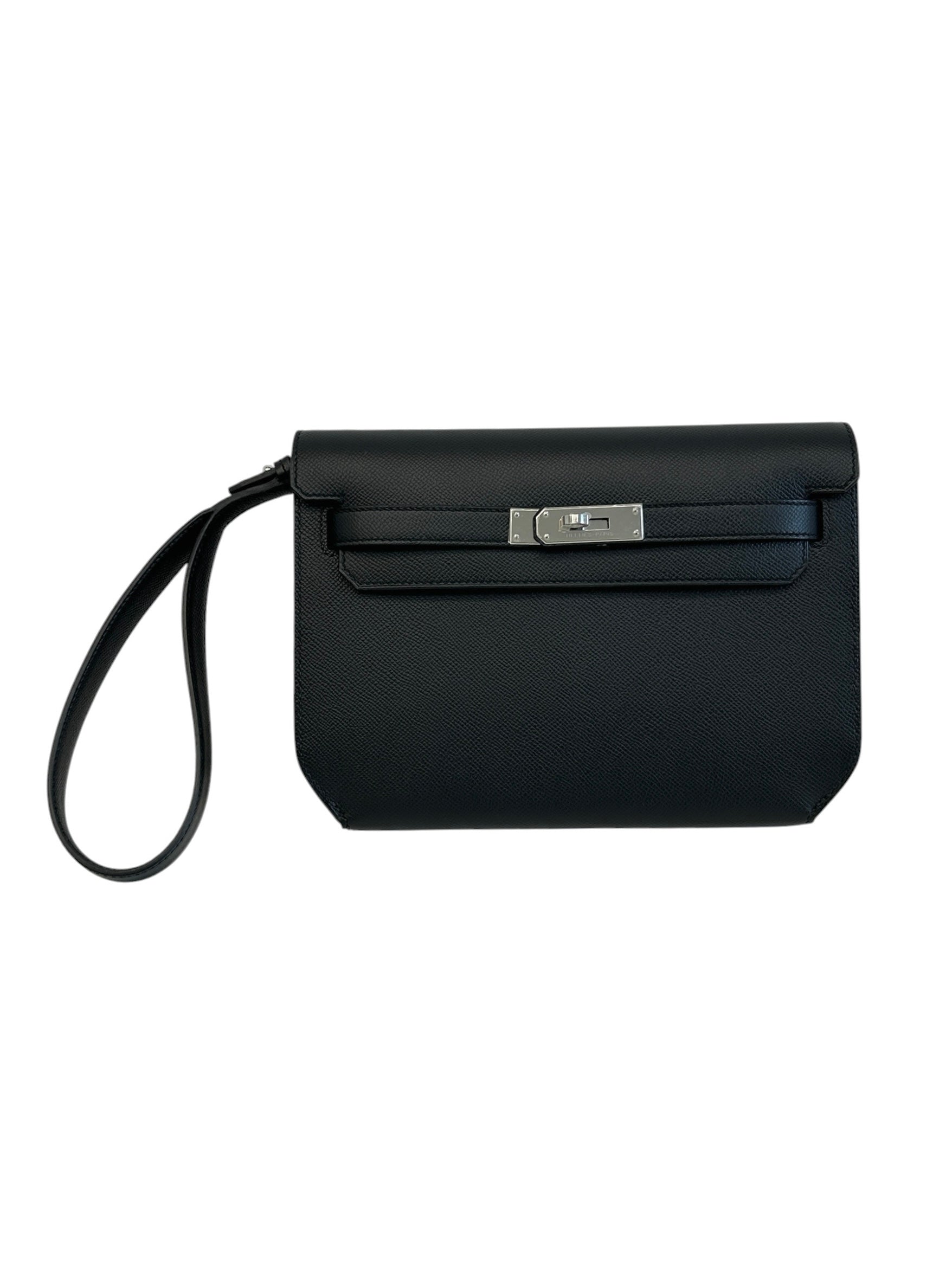 Black Epsom Leather Kelly Depeches 25 Clutch Bag w/PHW