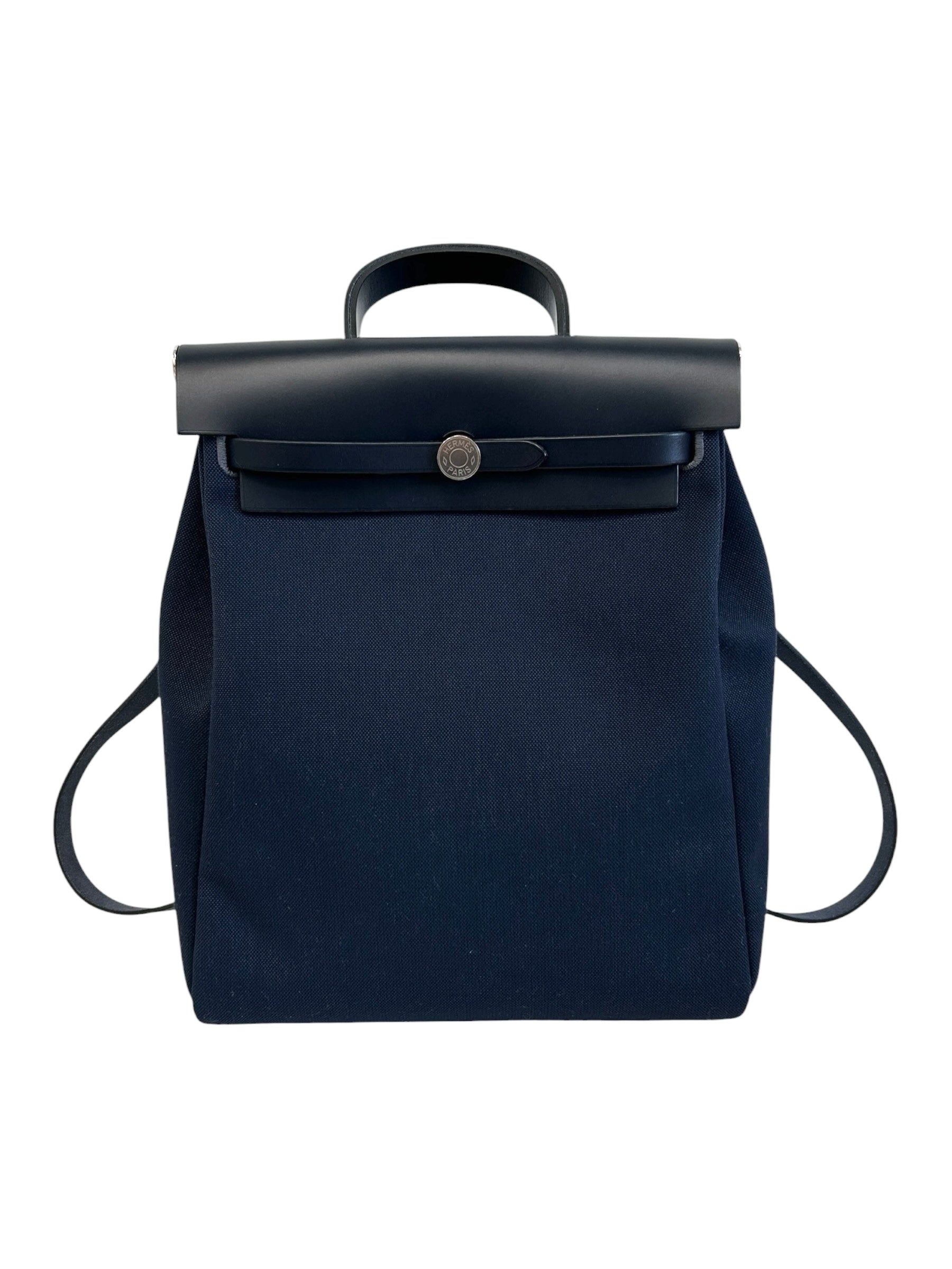 Navy Bleu Canvas/Vache Calfskin Leather Herbag PM 2-In-1 Backpack w/PHW