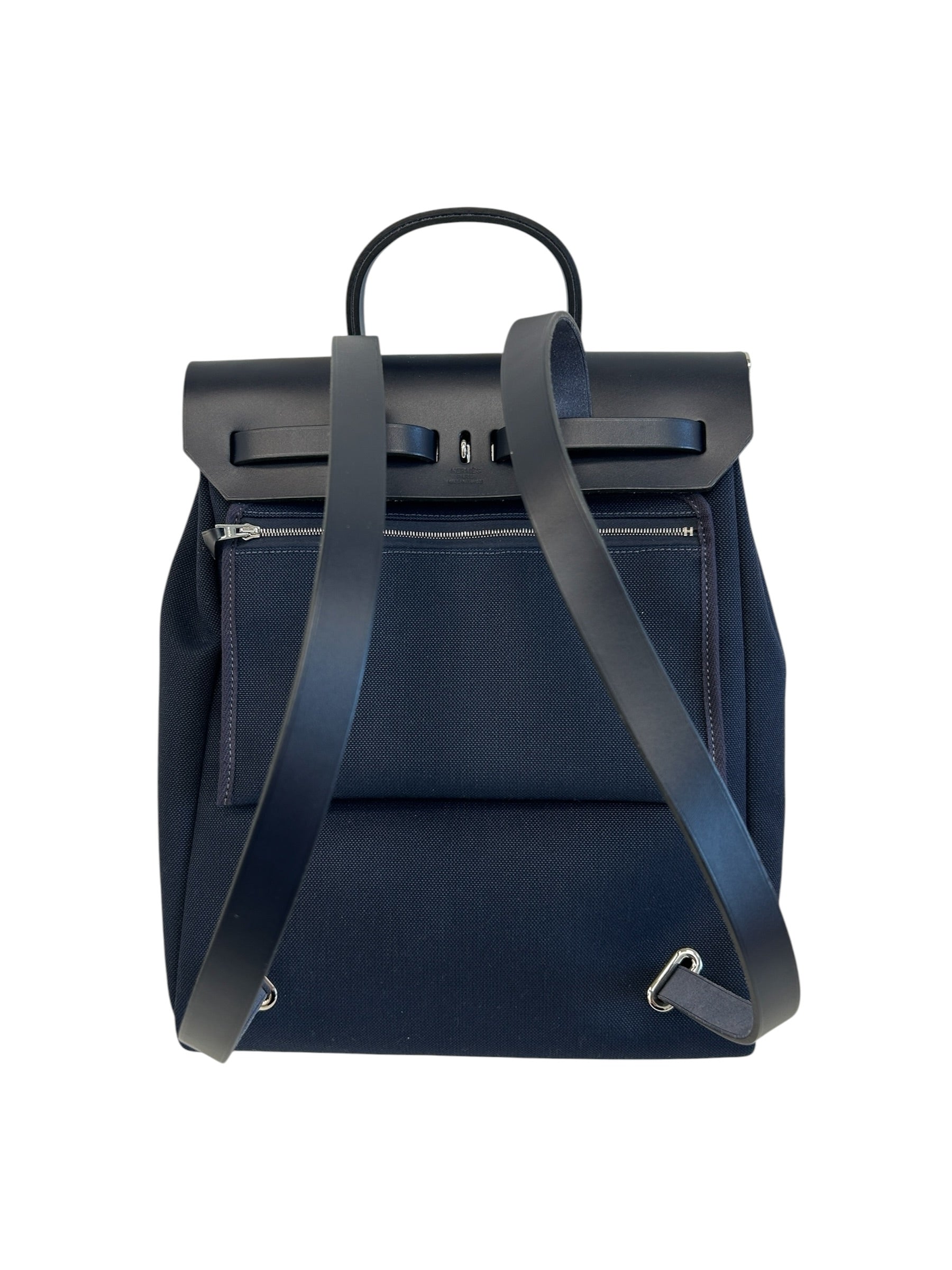 Navy Bleu Canvas/Vache Calfskin Leather Herbag PM 2-In-1 Backpack w/PHW