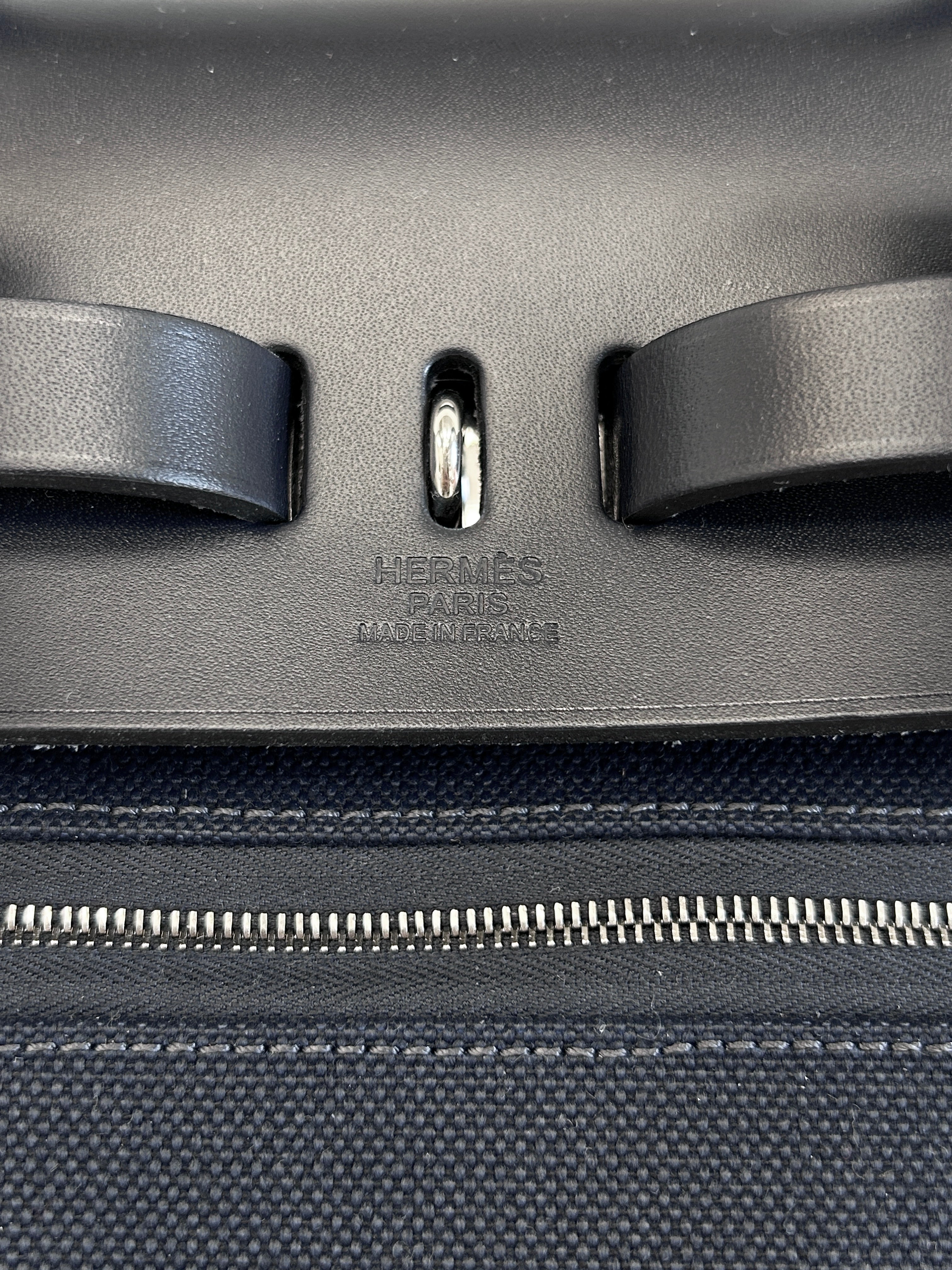 Navy Bleu Canvas/Vache Calfskin Leather Herbag PM 2-In-1 Backpack w/PHW
