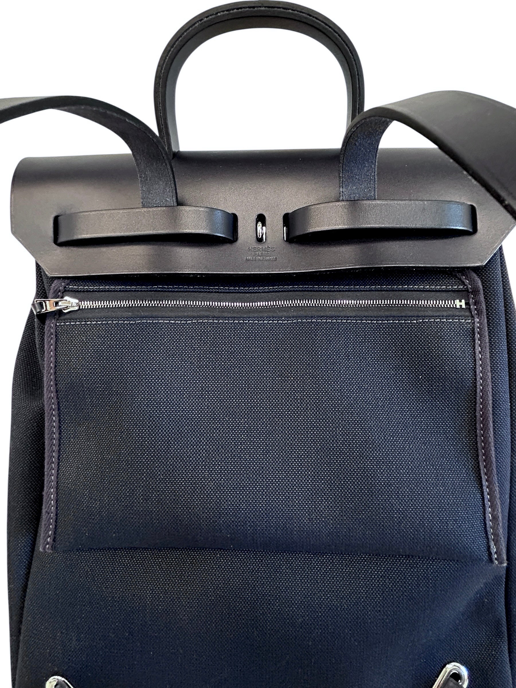 Navy Bleu Canvas/Vache Calfskin Leather Herbag PM 2-In-1 Backpack w/PHW
