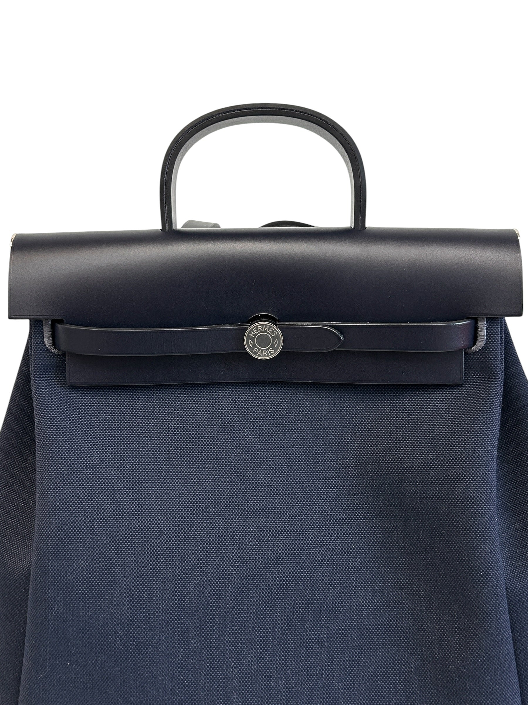 Navy Bleu Canvas/Vache Calfskin Leather Herbag PM 2-In-1 Backpack w/PHW