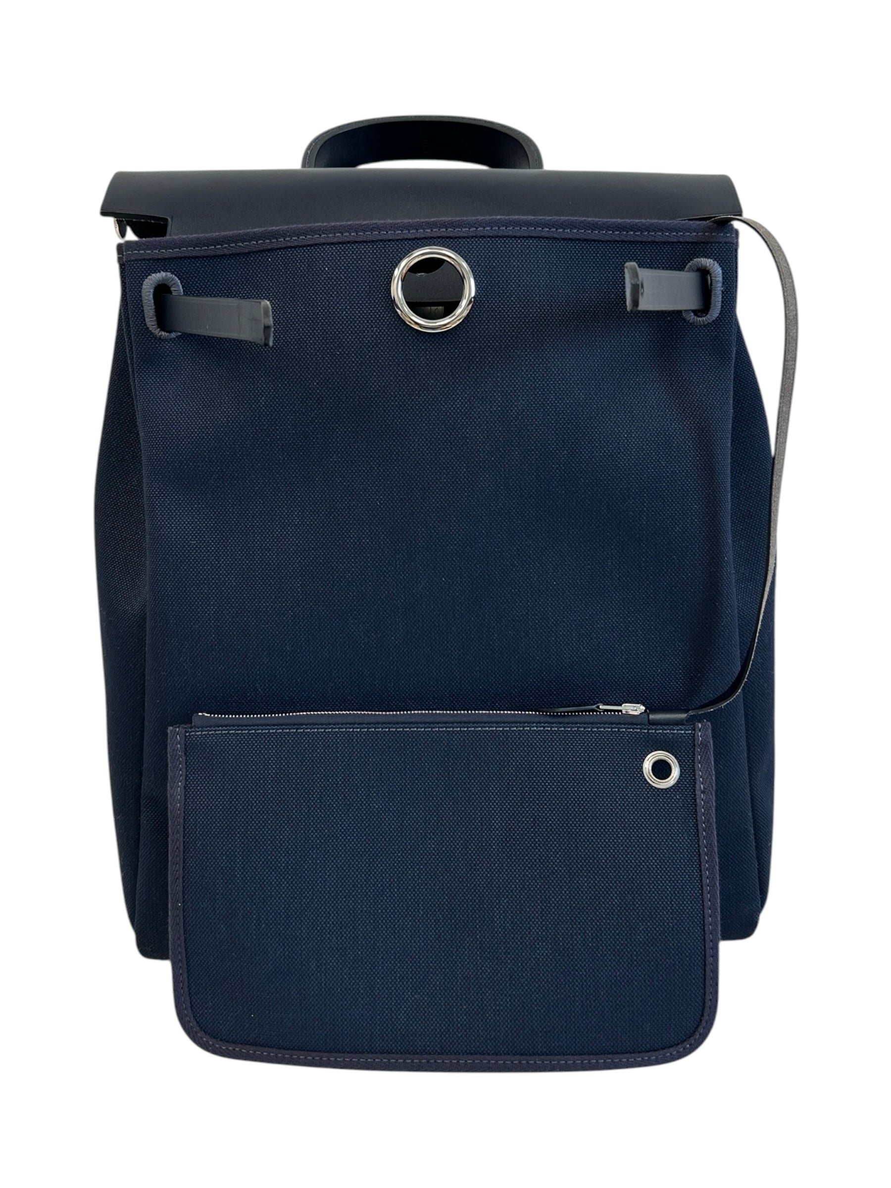 Navy Bleu Canvas/Vache Calfskin Leather Herbag PM 2-In-1 Backpack w/PHW