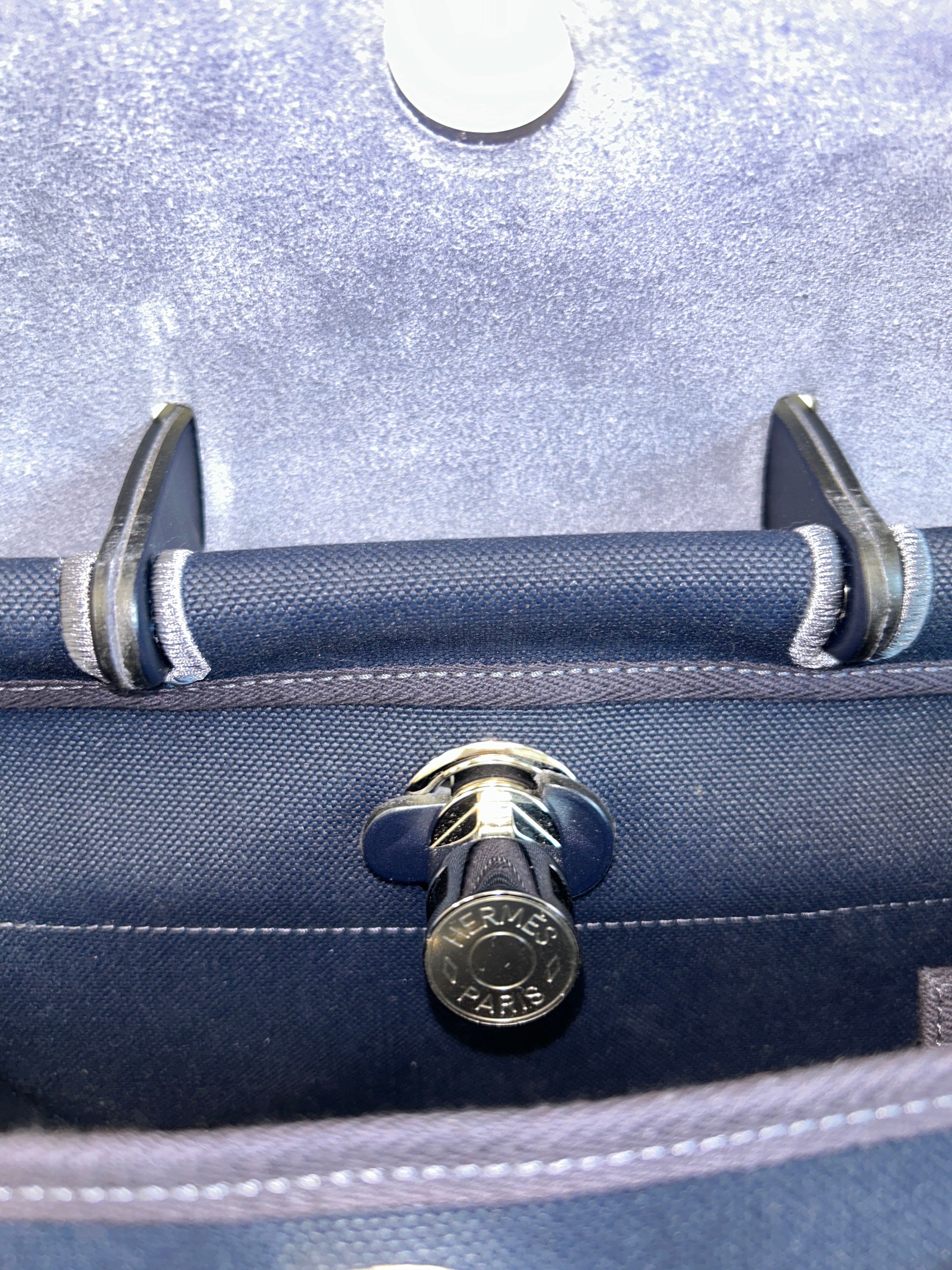 Navy Bleu Canvas/Vache Calfskin Leather Herbag PM 2-In-1 Backpack w/PHW