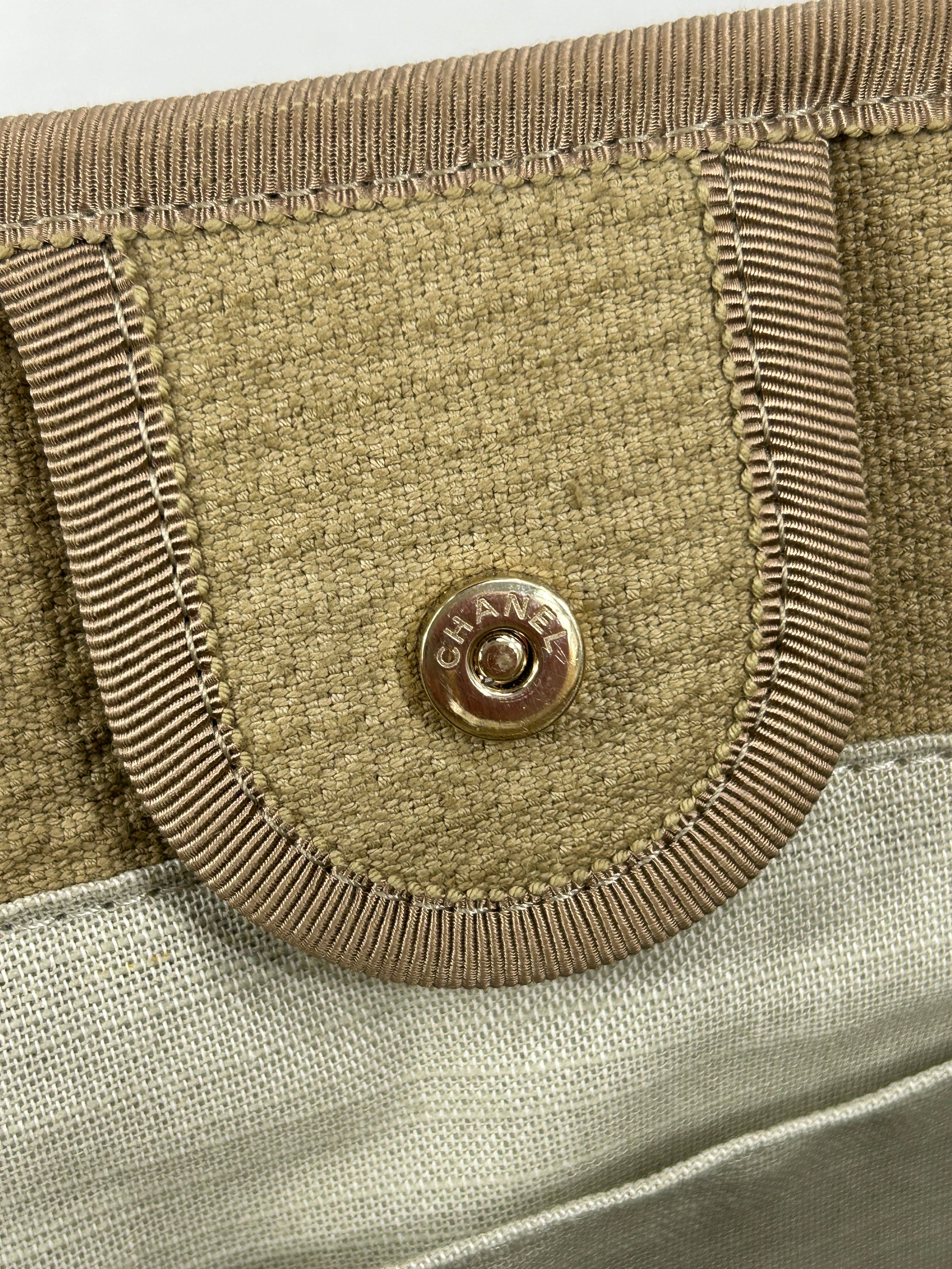 Beige Small Mixed Fibers Canvas Deauville Tote Bag w/GHW