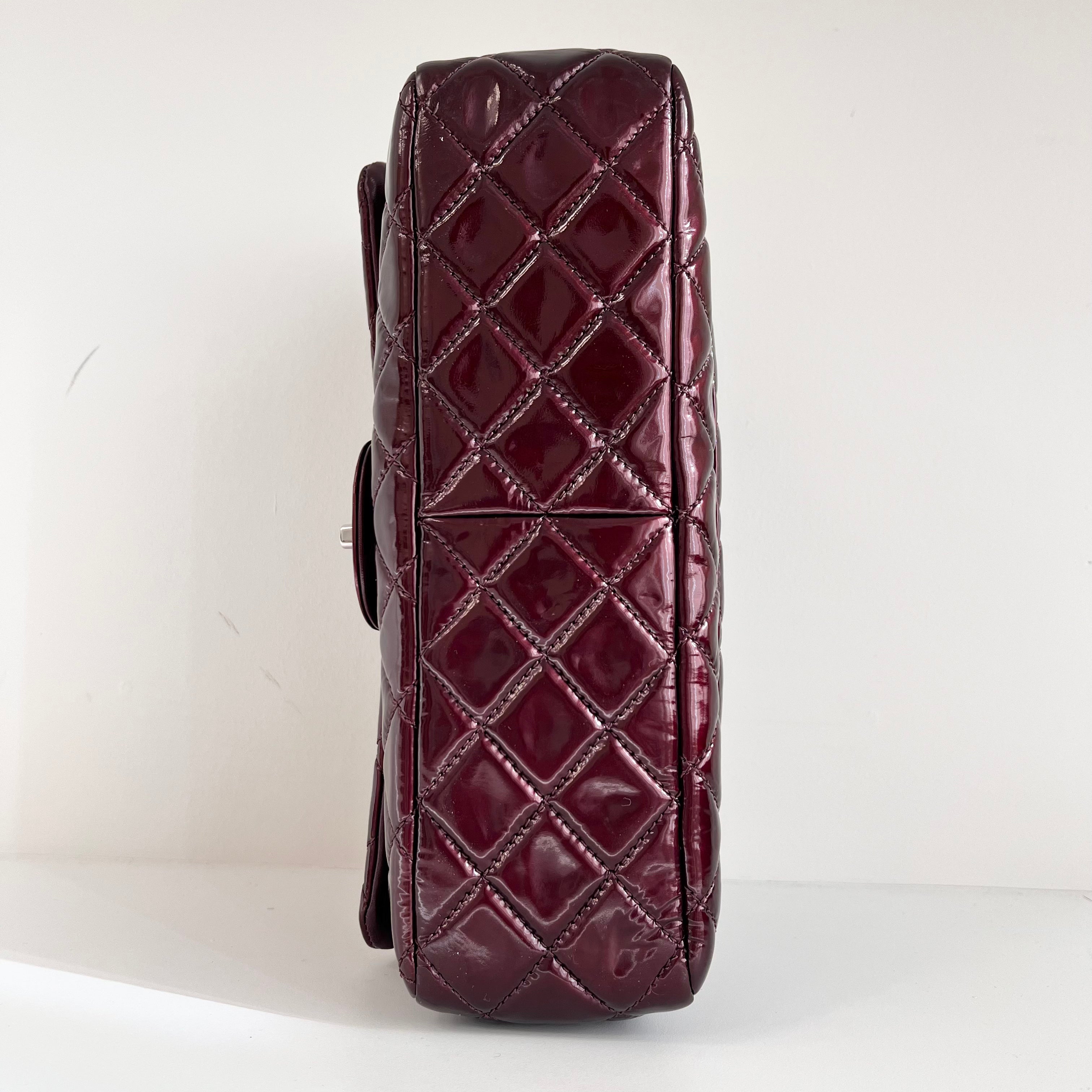 Burgundy Quilted Patent Leather Single Flap Bag w/SHW
