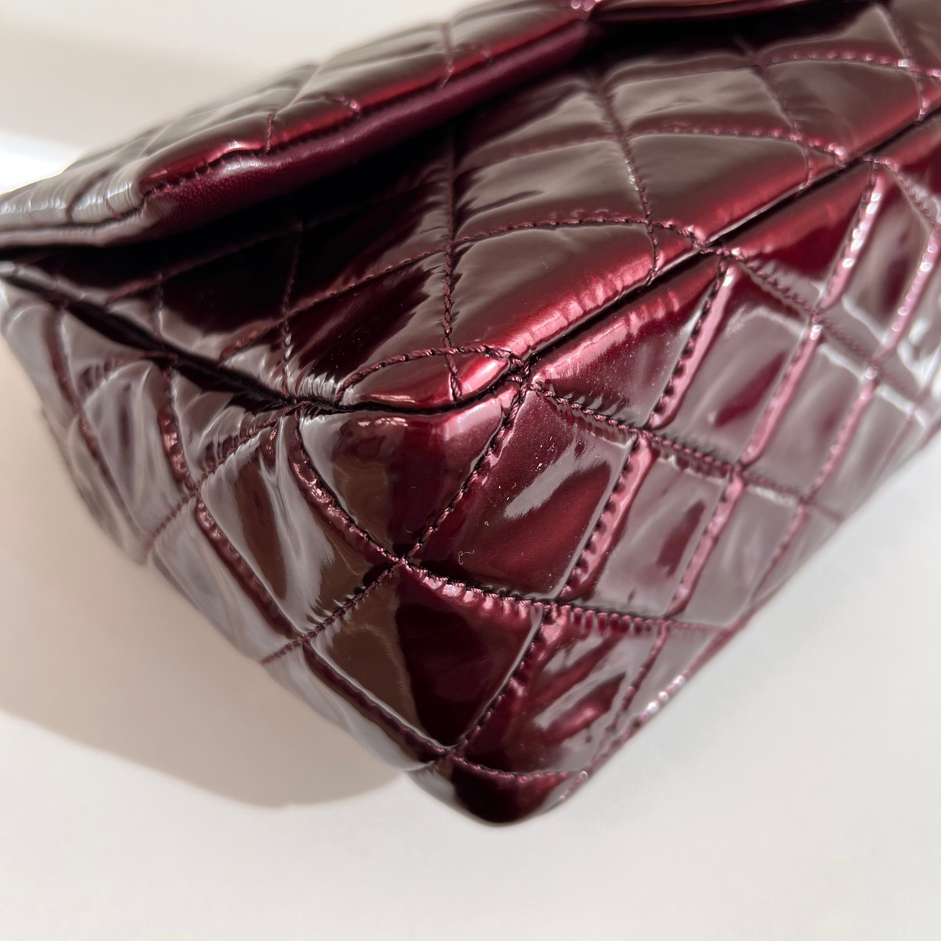 Burgundy Quilted Patent Leather Single Flap Bag w/SHW