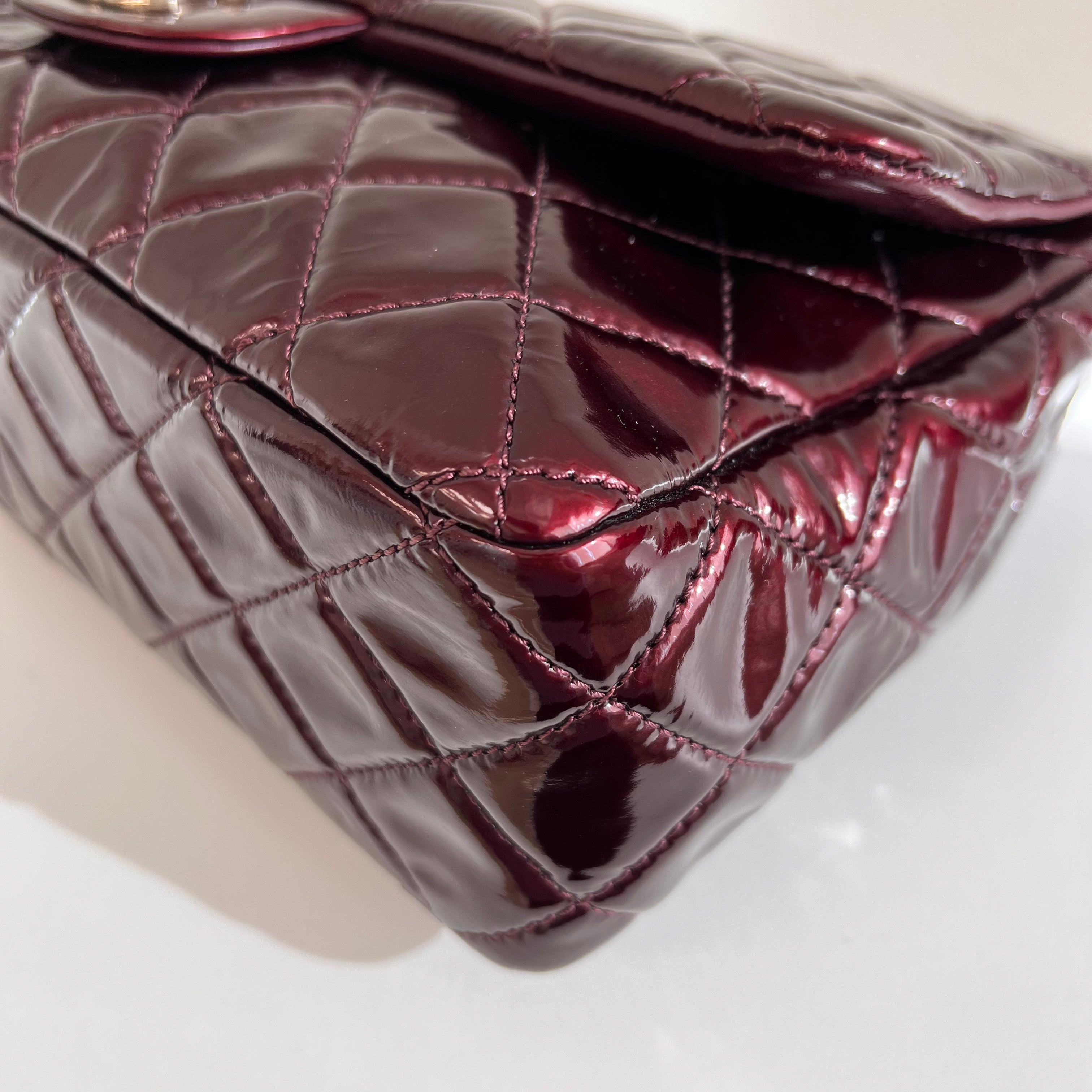 Burgundy Quilted Patent Leather Single Flap Bag w/SHW