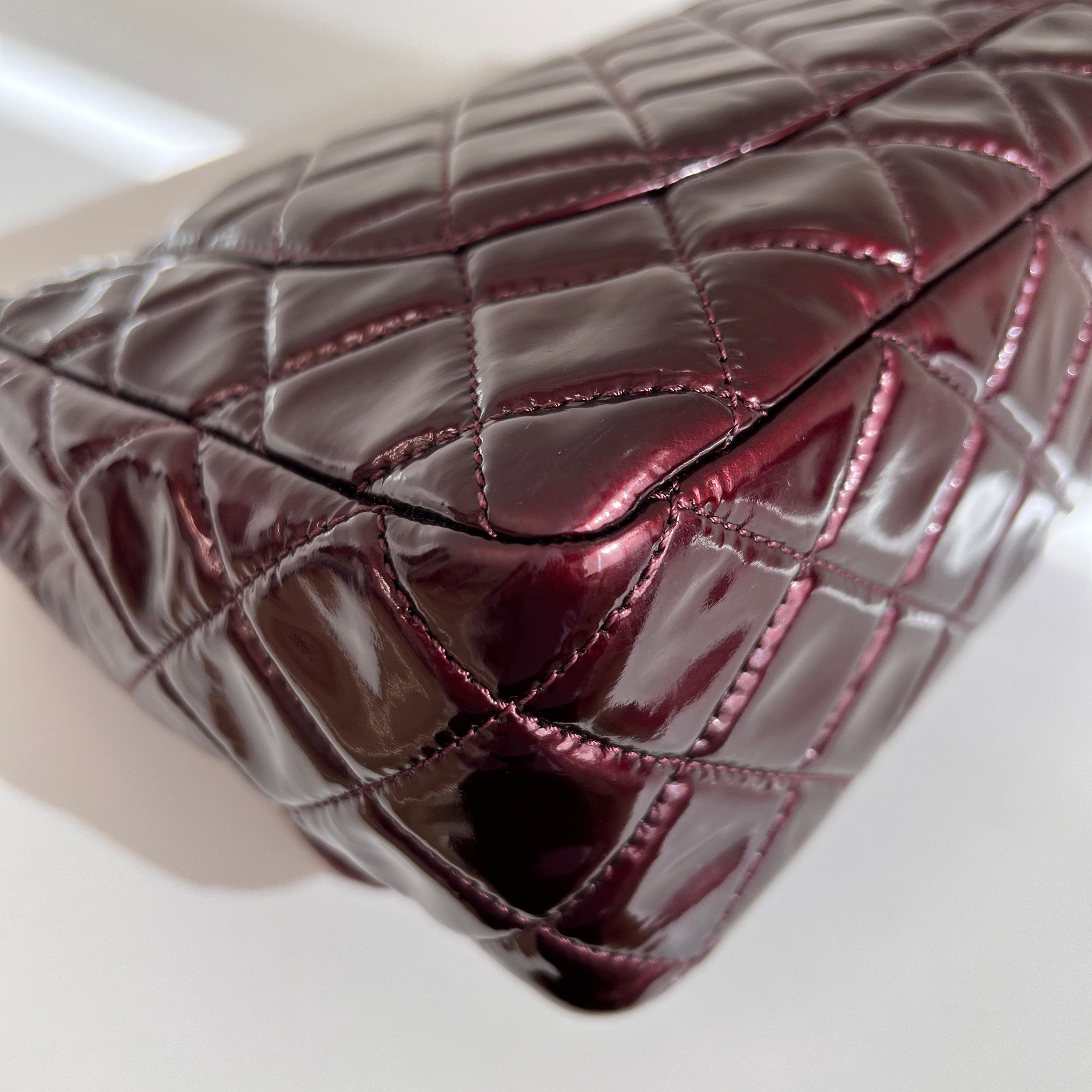 Burgundy Quilted Patent Leather Single Flap Bag w/SHW