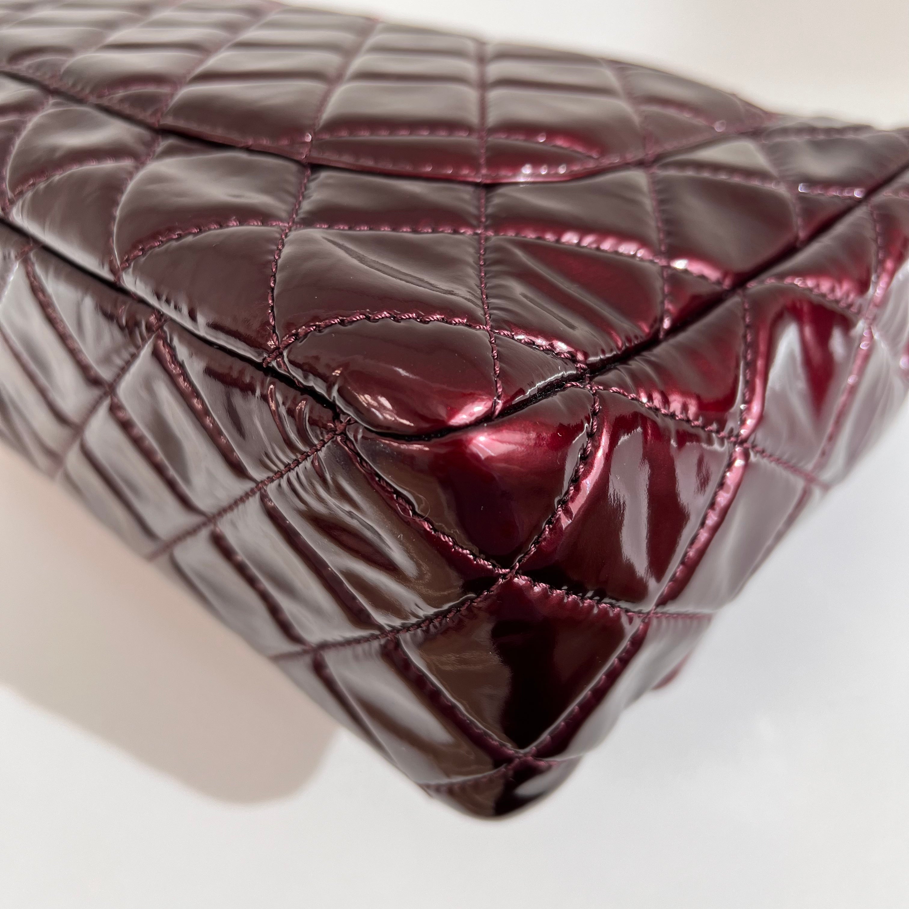 Burgundy Quilted Patent Leather Single Flap Bag w/SHW