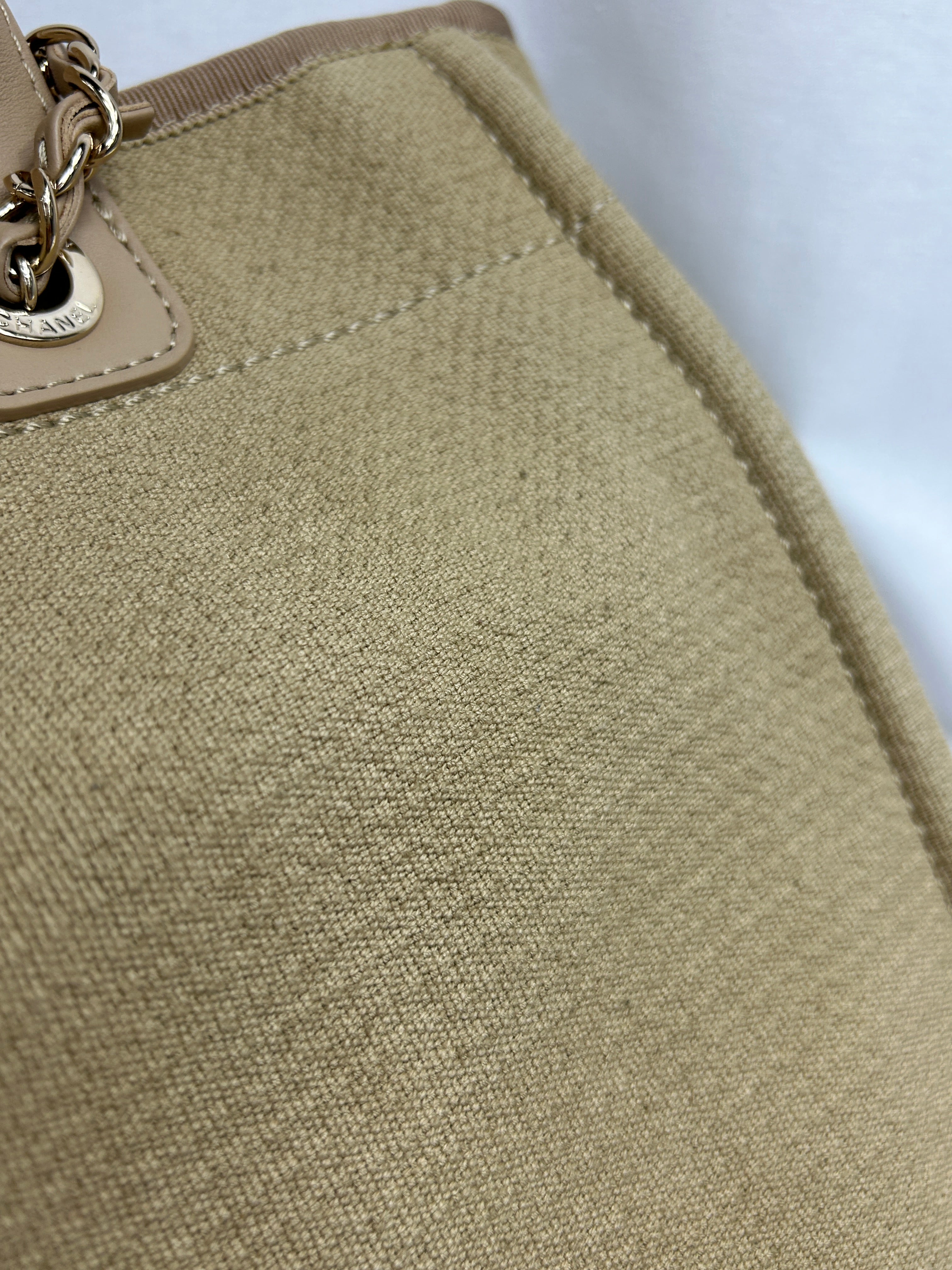 Beige Small Mixed Fibers Canvas Deauville Tote Bag w/GHW