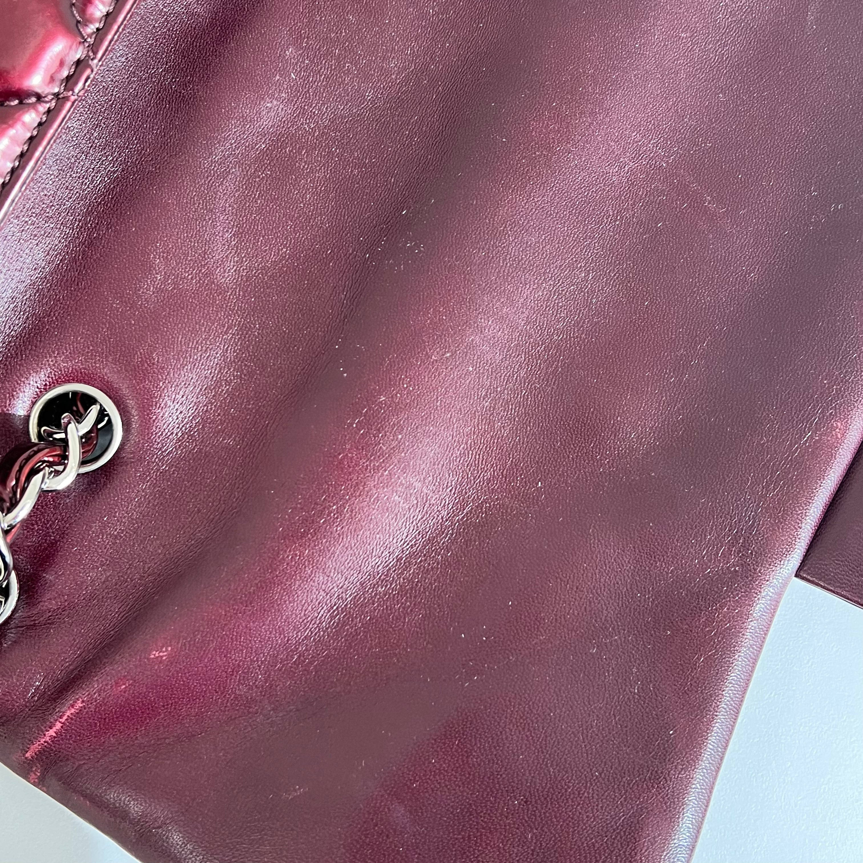 Burgundy Quilted Patent Leather Single Flap Bag w/SHW